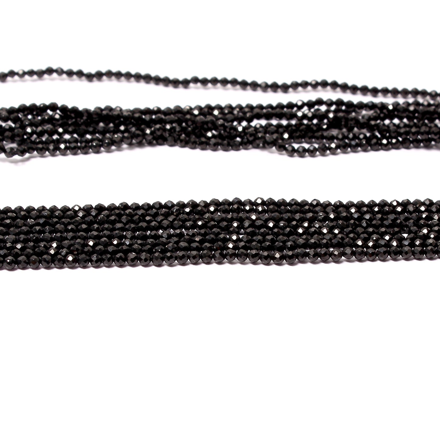 Black Spinel Faceted Beads Necklace, Black Spinel Round Beads Necklace, Multi Layering,Sparkling Black Beads Silver Necklace GemsRush