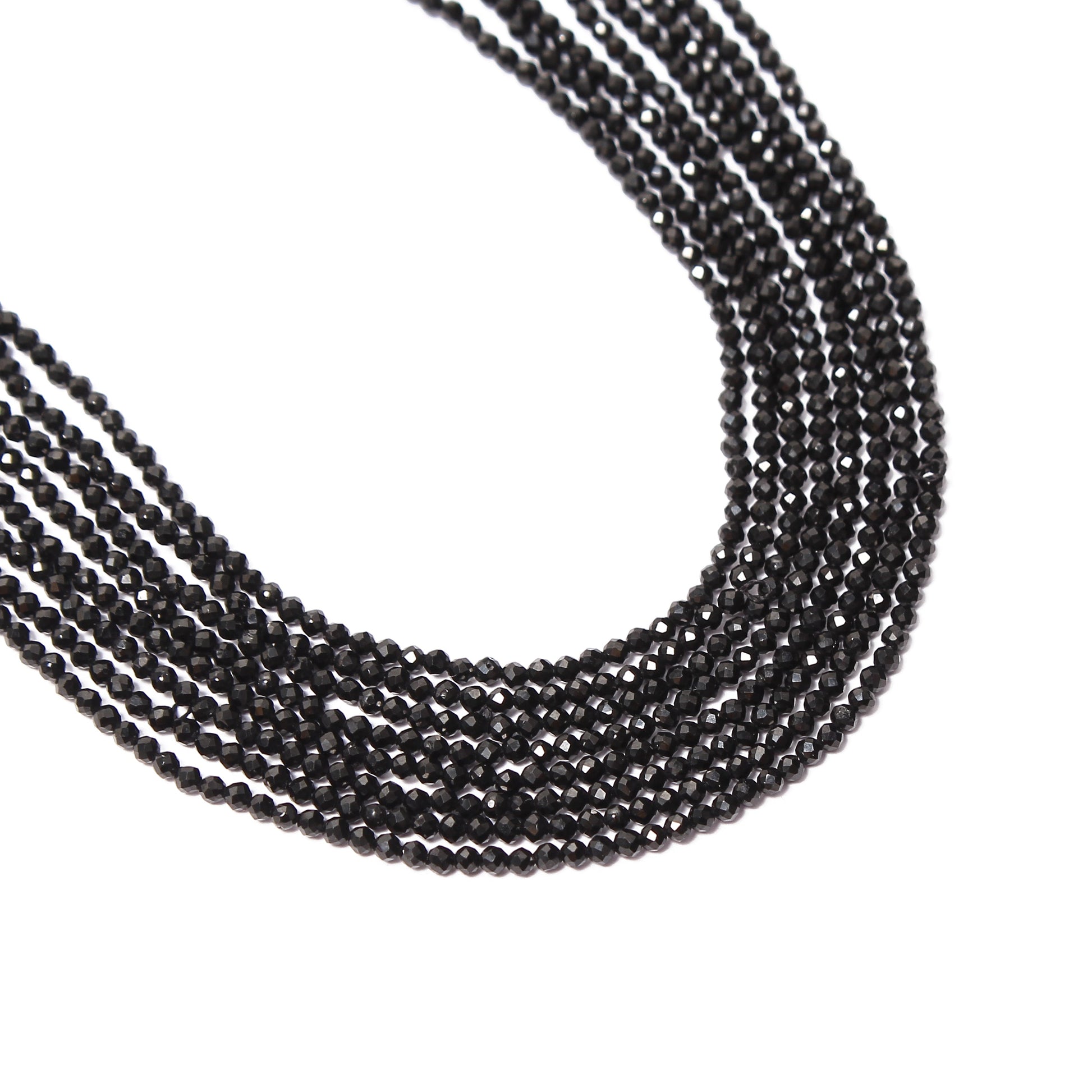 Black Spinel Faceted Beads Necklace, Black Spinel Round Beads Necklace, Multi Layering,Sparkling Black Beads Silver Necklace GemsRush