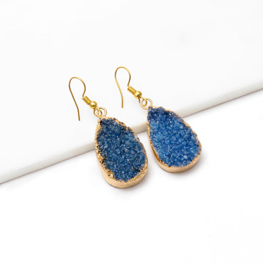 Blue Druzy Brass Dangle Earring GemsRush