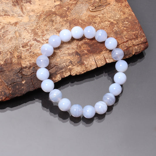 Blue Lace Agate Gemstone Round Ball Stretchable Bracelet For Women's GemsRush