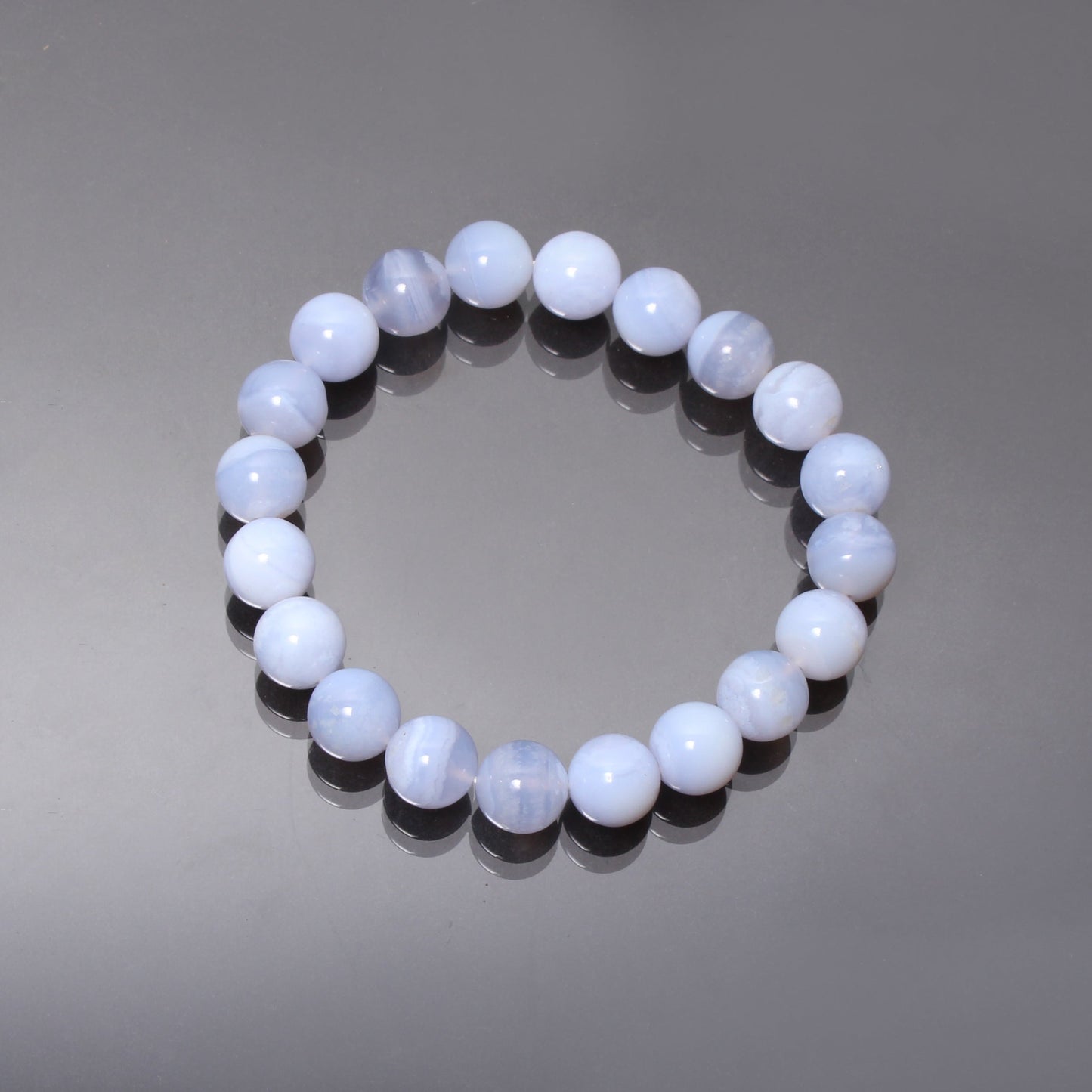Blue Lace Agate Gemstone Round Ball Stretchable Bracelet For Women's GemsRush