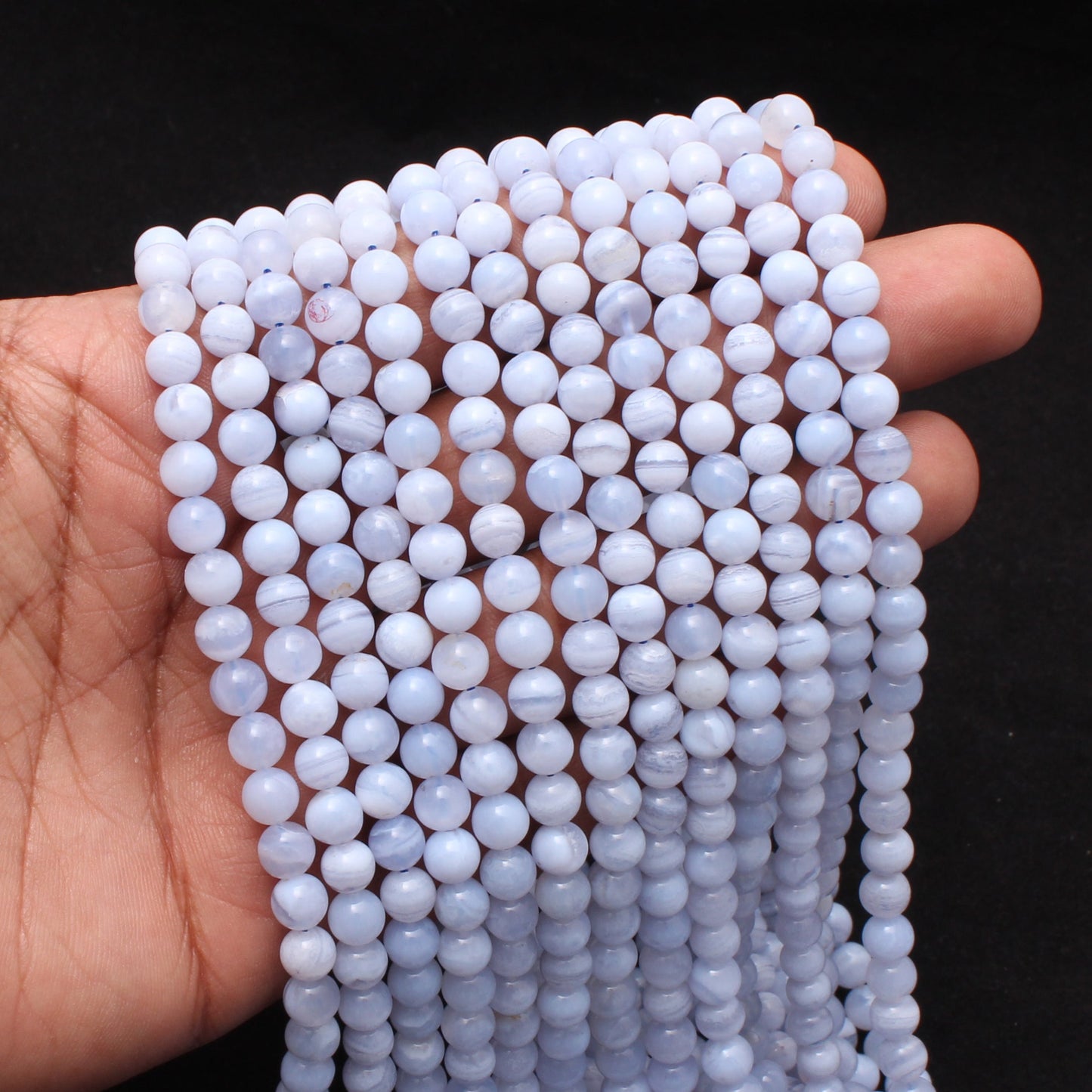 Blue Lace Agate Round Beads Strand, 6 mm Healing Beads, 16 Inches Strand GemsRush