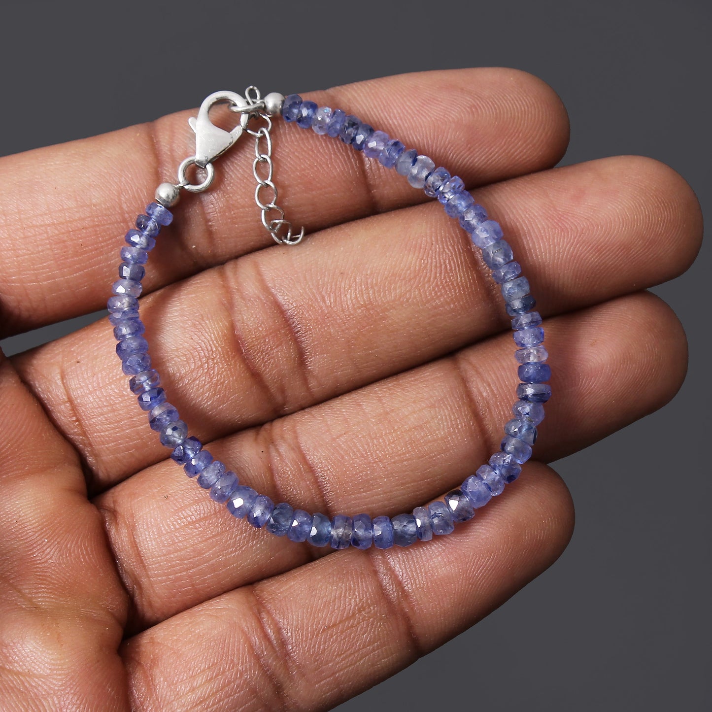 Blue Sapphire Beaded Bracelet Silver ,September Birthstone Natural Faceted bracelet, Gift For Girl & Boys . GemsRush