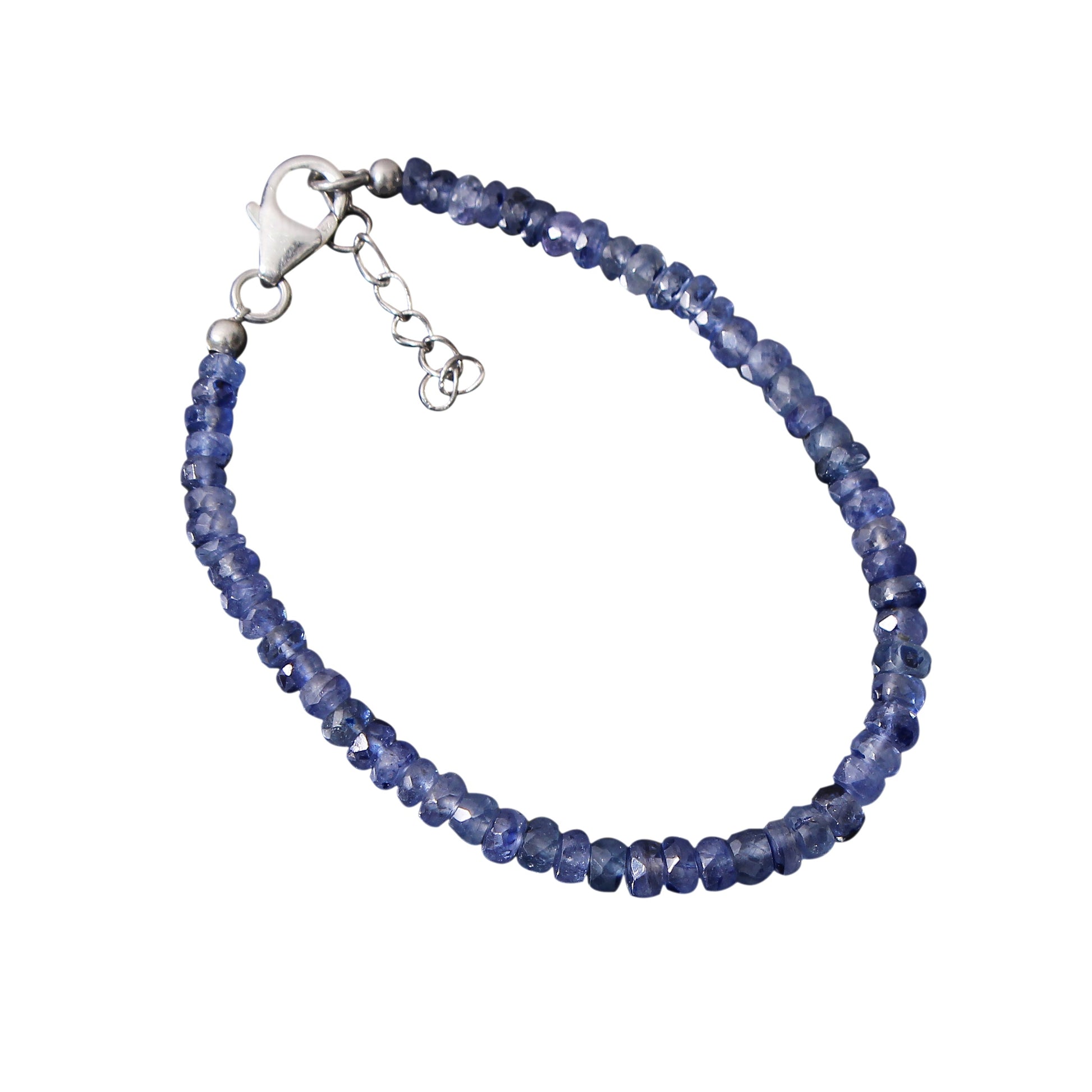 Blue Sapphire Beaded Bracelet Silver ,September Birthstone Natural Faceted bracelet, Gift For Girl Boys Inch