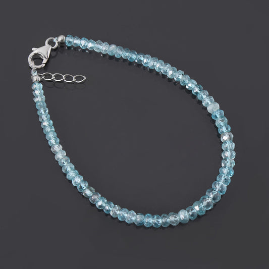 Blue Zircon Beaded bracelet Zircon Faceted Rondelle Bracelet ,Gemstone Beaded Silver Bracelet. GemsRush