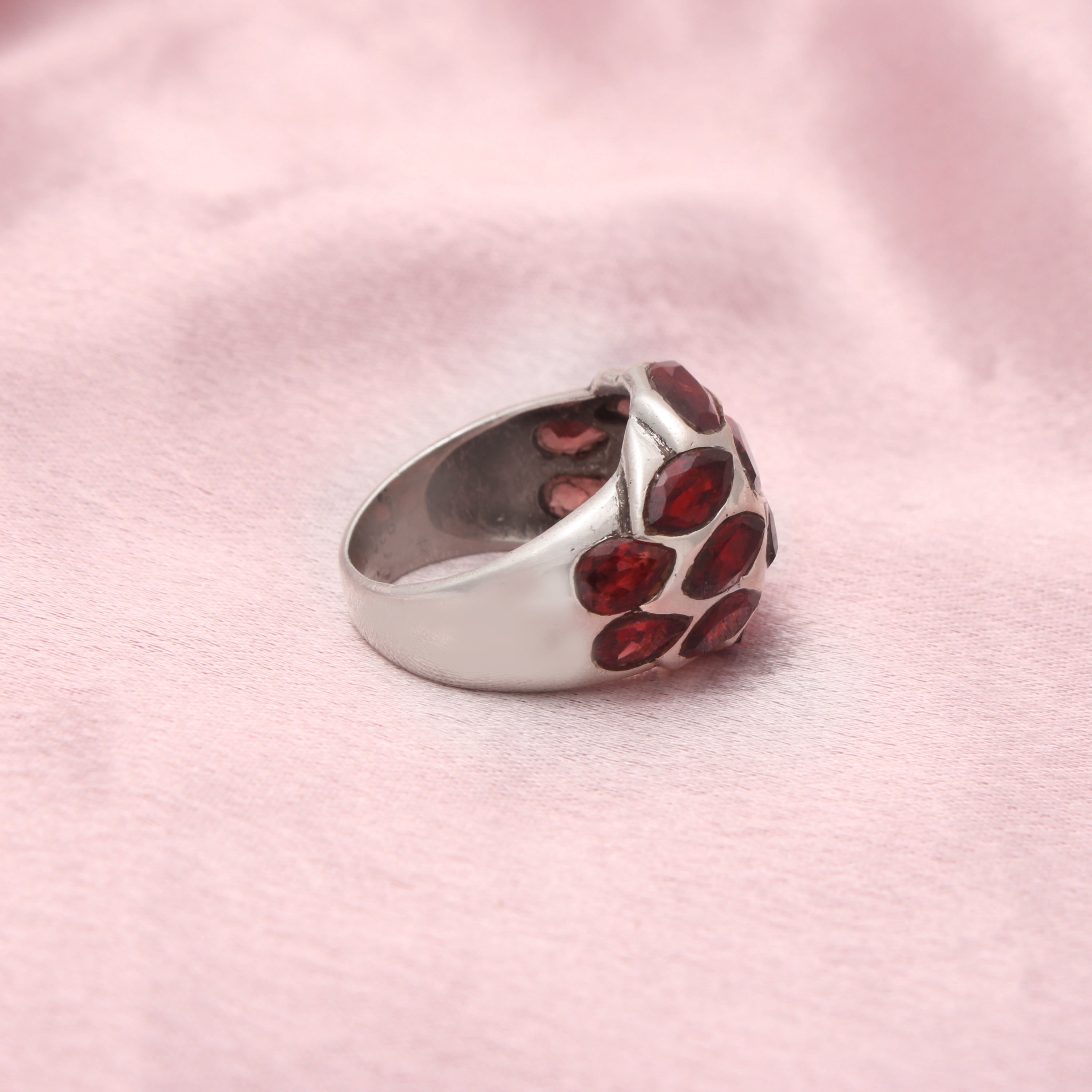 Redgem 925 Silver Ring for Women Natural Garnet Red 6 MM Heart