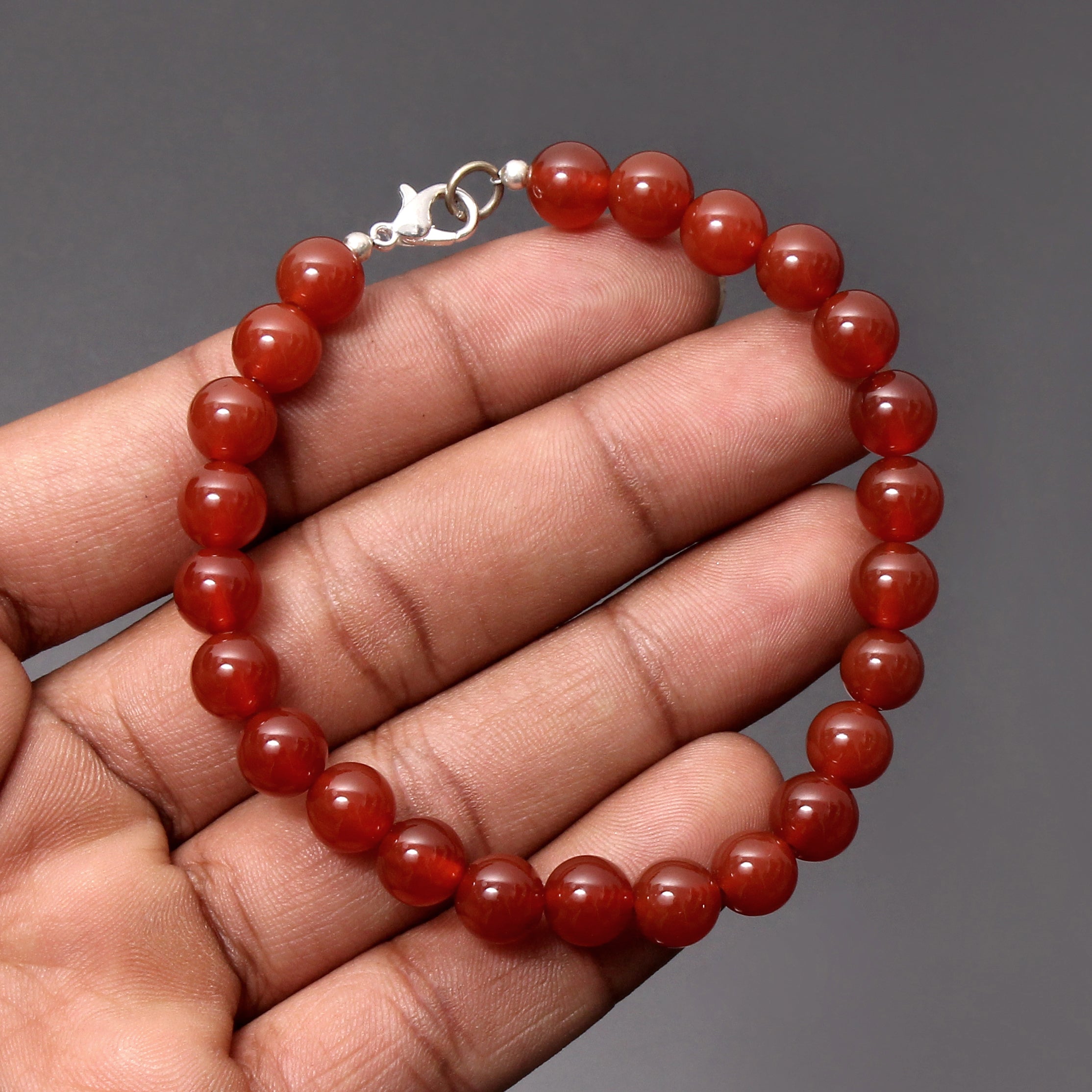 Carnelian Beaded Silver Clasp Bracelet Gemsrush