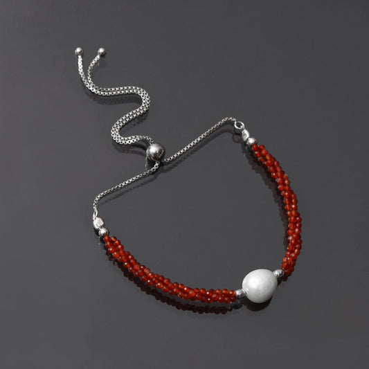 Carnelian/Pearl Twist Layer Silver Bracelet ( Bolo Chain ) GemsRush