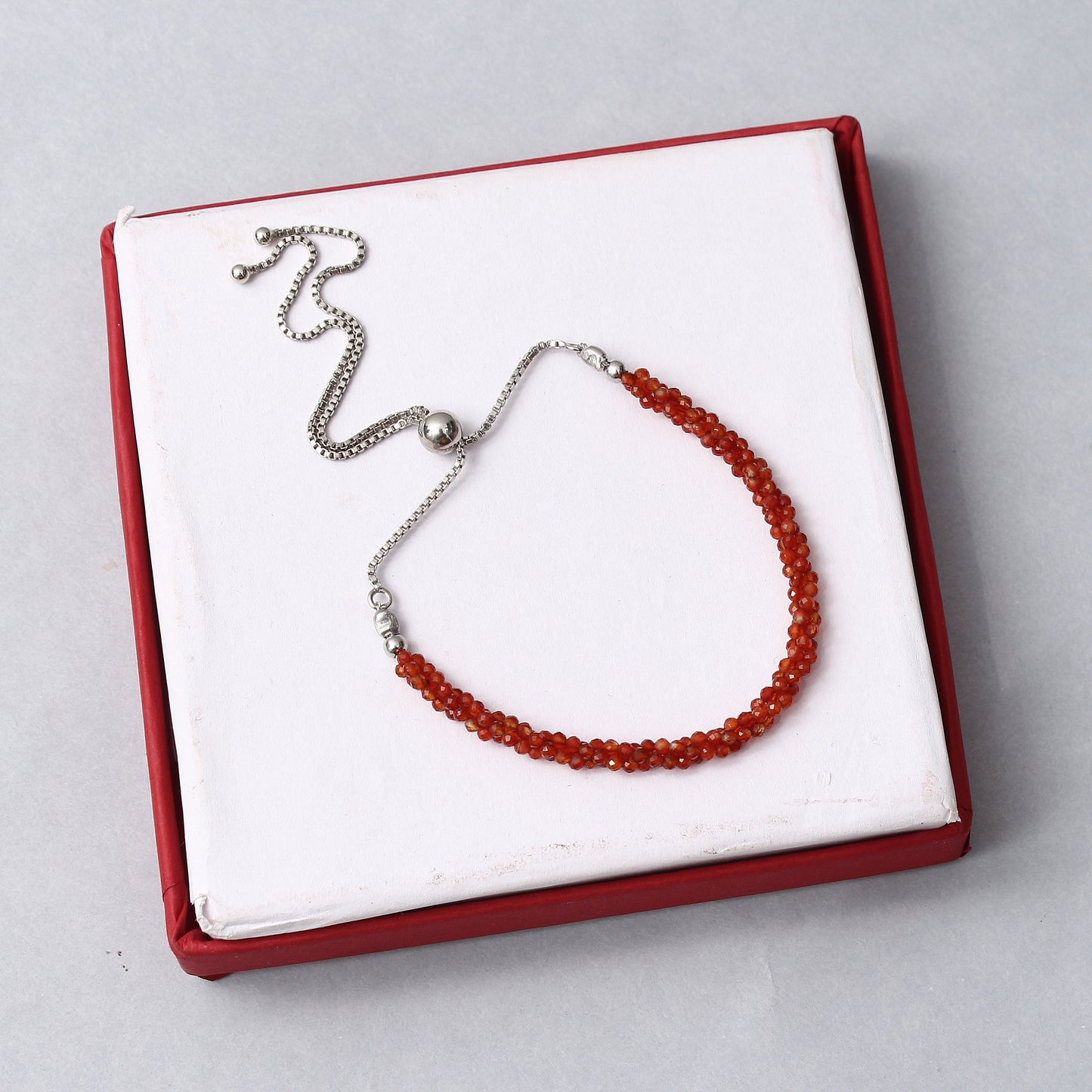 Carnelian Twist Layer Silver Bracelet ( Bolo Chain ) GemsRush