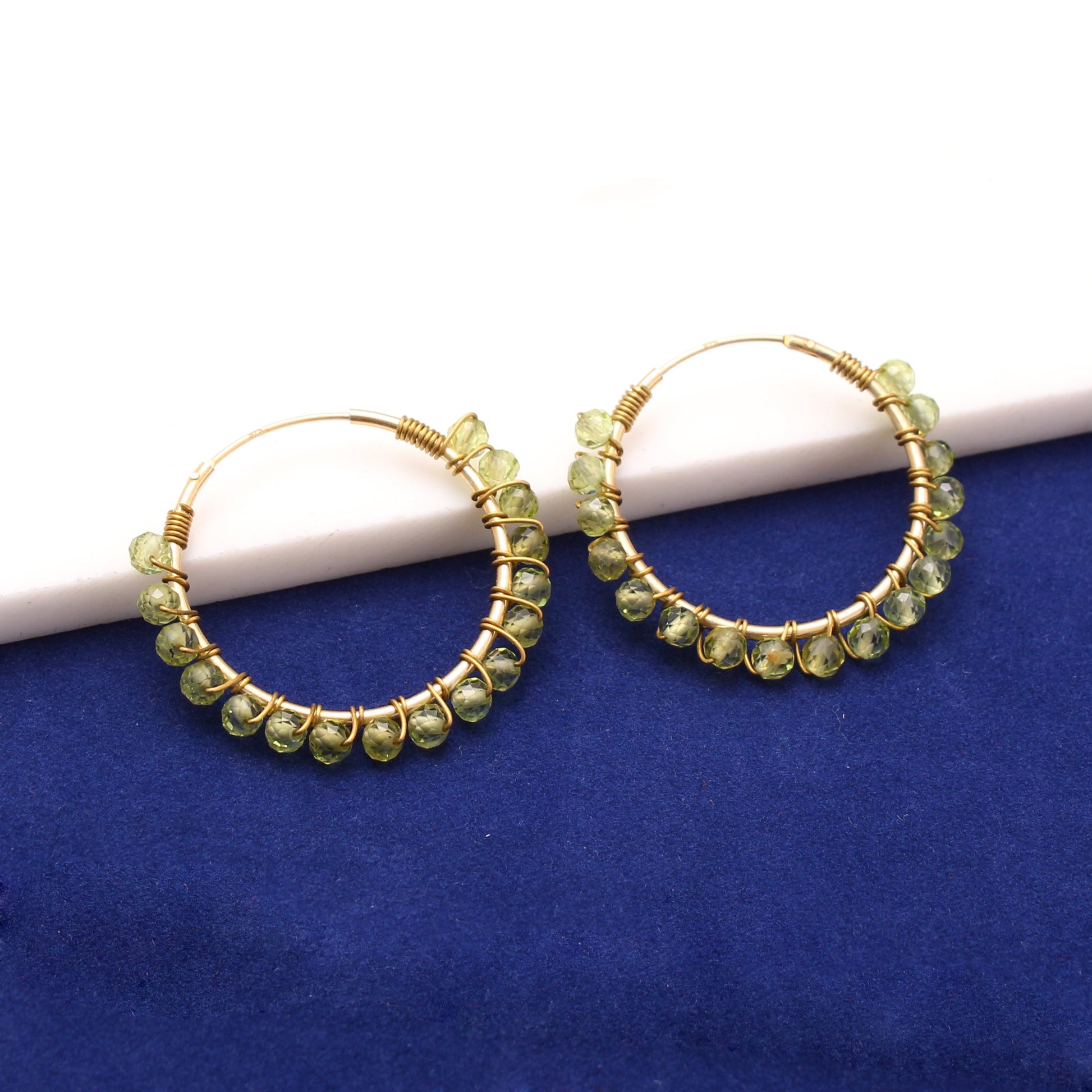 Chunky Natural Peridot Gemstone Hoops Earring Gold Plated Silver GemsRush
