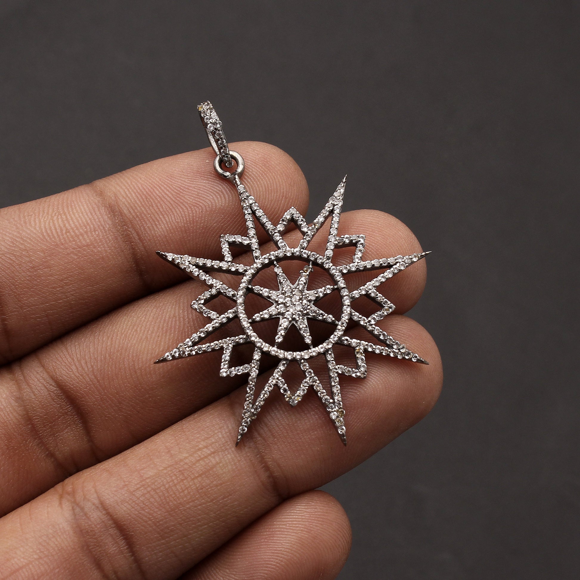 Cubic Zircon Starburst Sterling Silver Pendant – GemsRush