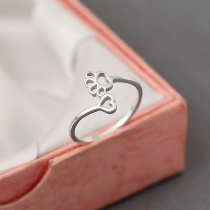 Cute Pet Paw Ring With Heart GemsRush