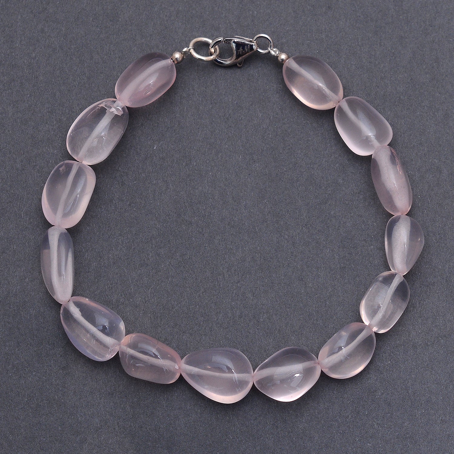 Elegant 8-Inch Rose Quartz Gemstone Bracelet with Silver Lock GemsRush