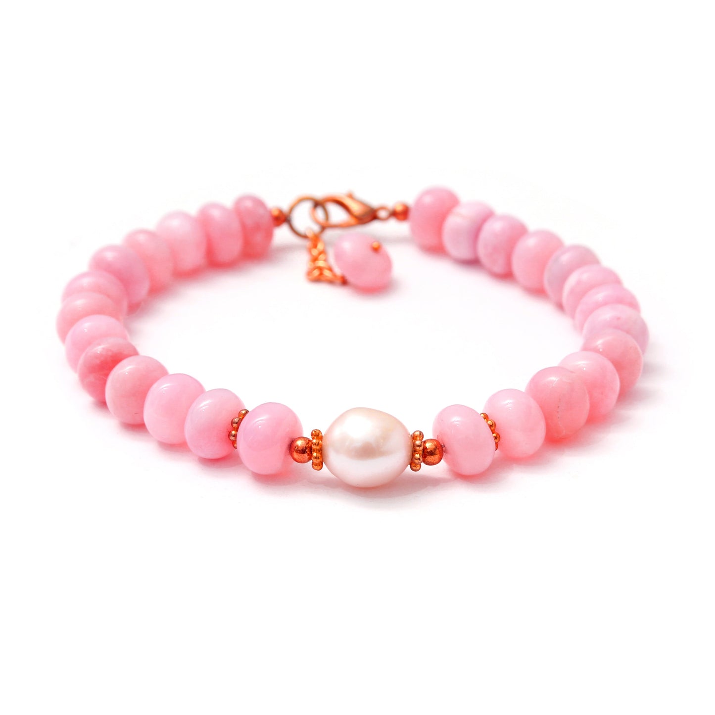 Elegant Pink Opal Gold Plated Chain Bracelet: Delight In Charming Smooth Gemstone Beads GemsRush