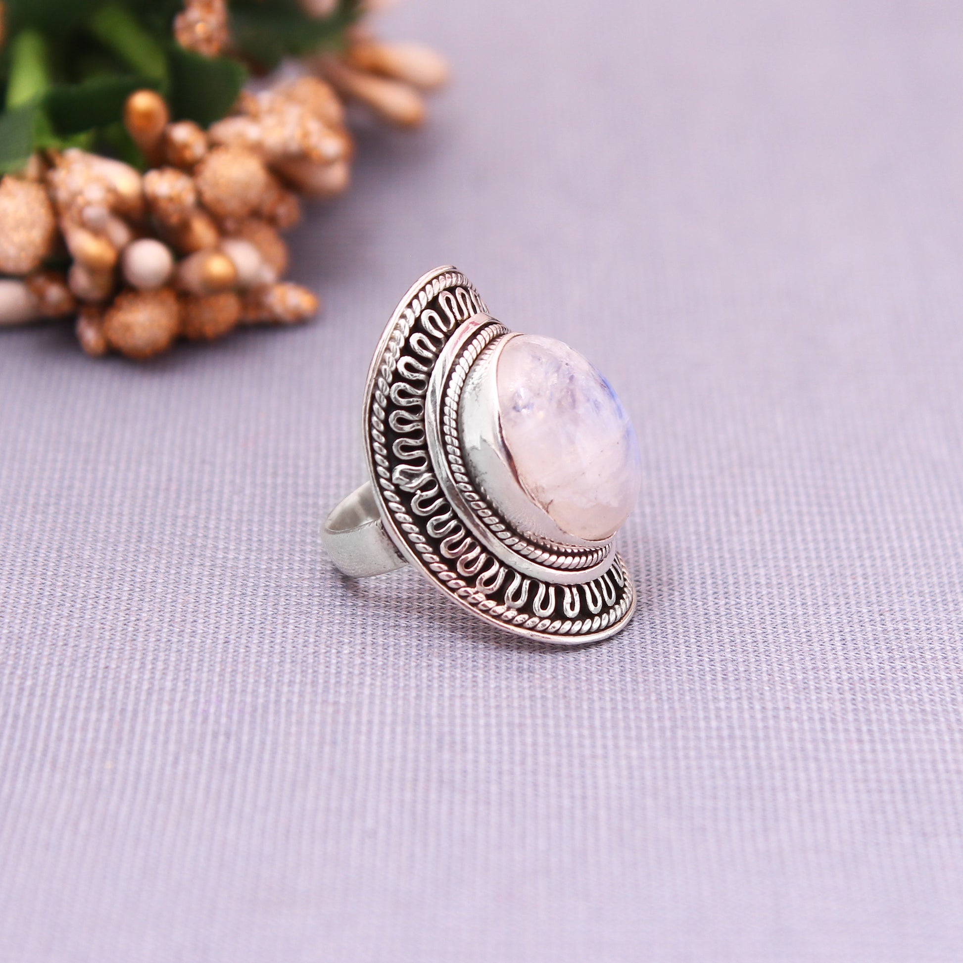 Enchanting Moonlit Glow Sterling Silver Ring with Blue Fire Moonstone | Size 5US GemsRush