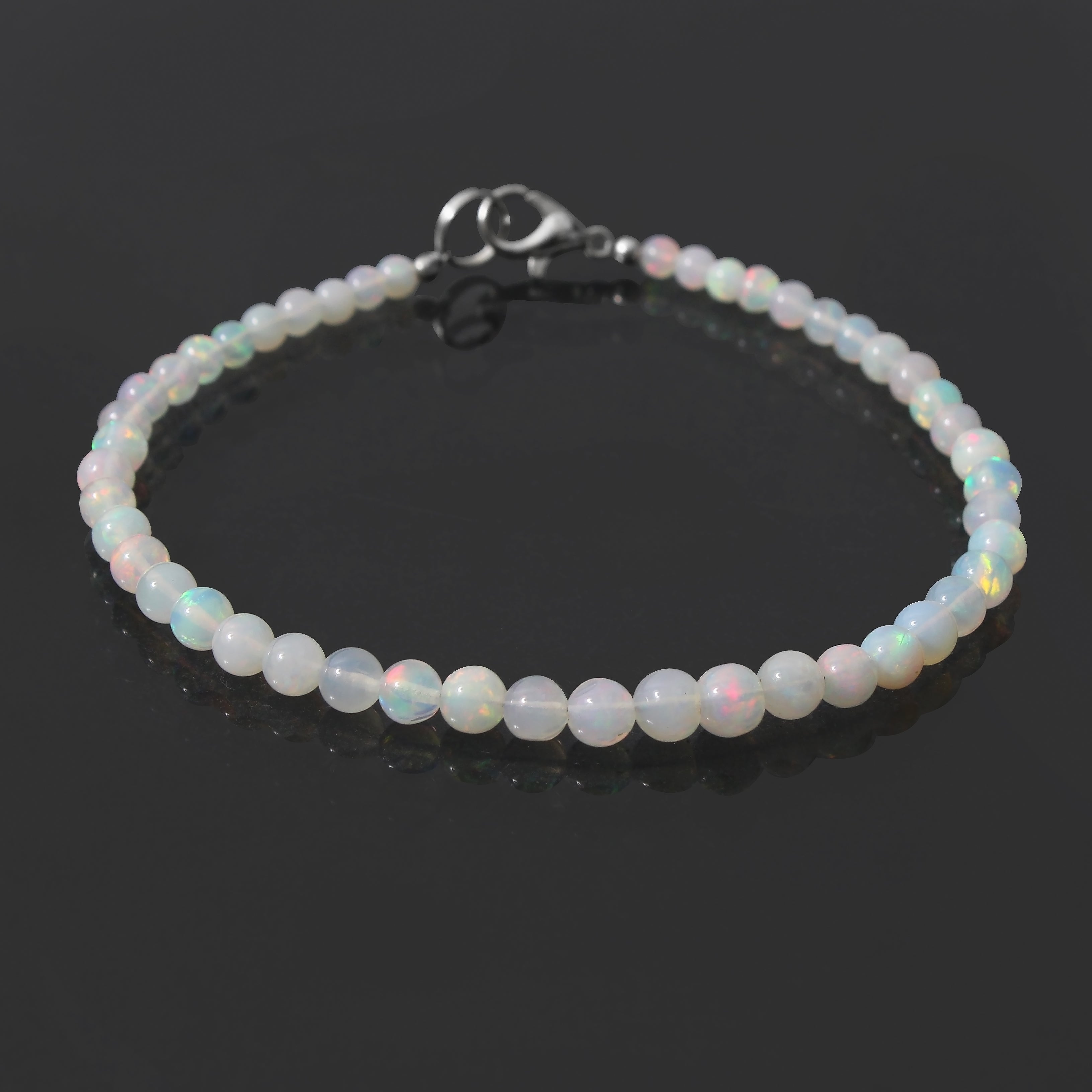 Handmade 925 Sterling Silver Natural Ethiopian Opal Gemstone Beaded Bracelet – 7 Inch, 17 Carat