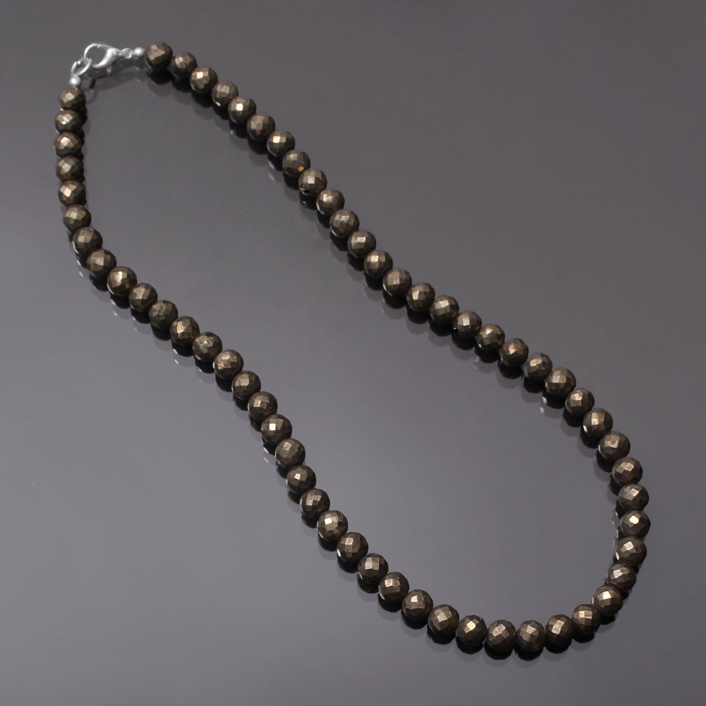 Faceted Pyrite Gemstone Beads Silver Necklace GemsRush