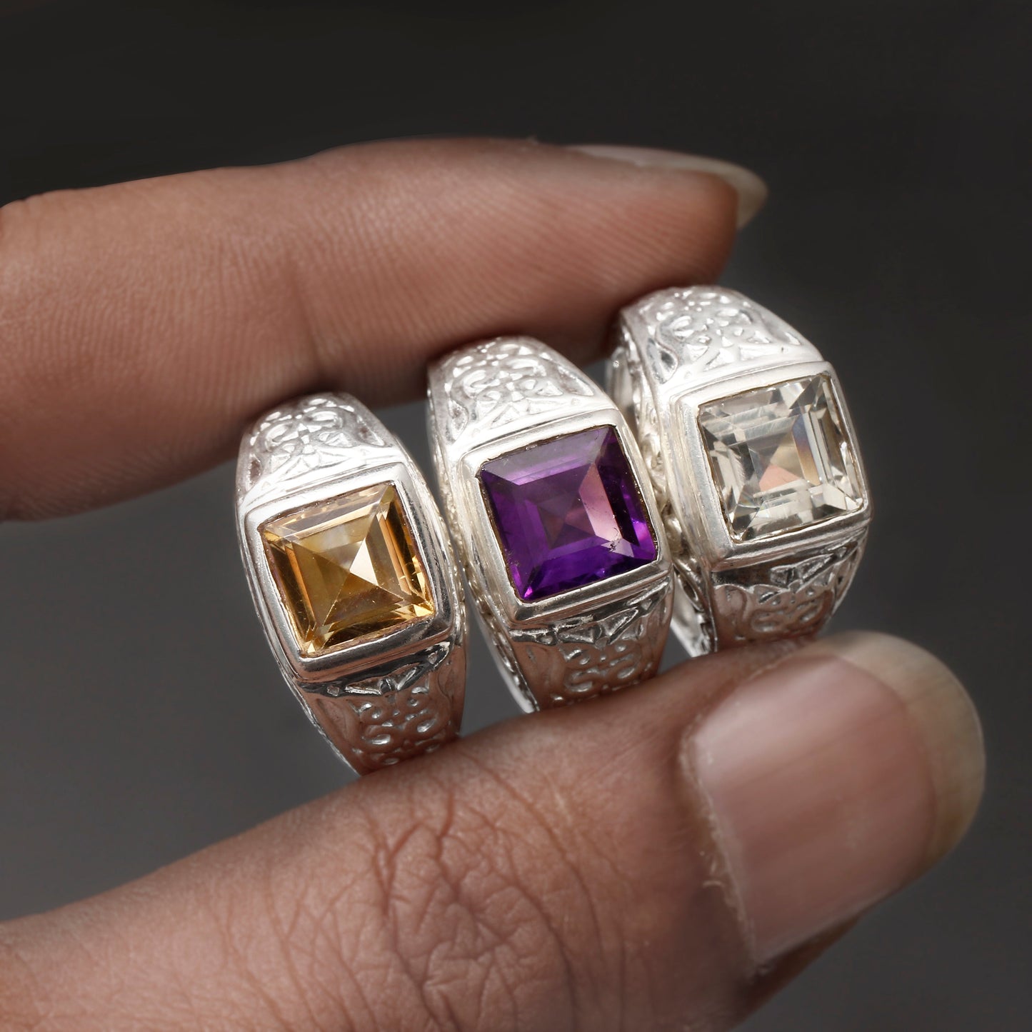 Golden Citrine Designer Ring , Statement Ring Square Cut Unisex Ring , Sterling Silver . GemsRush