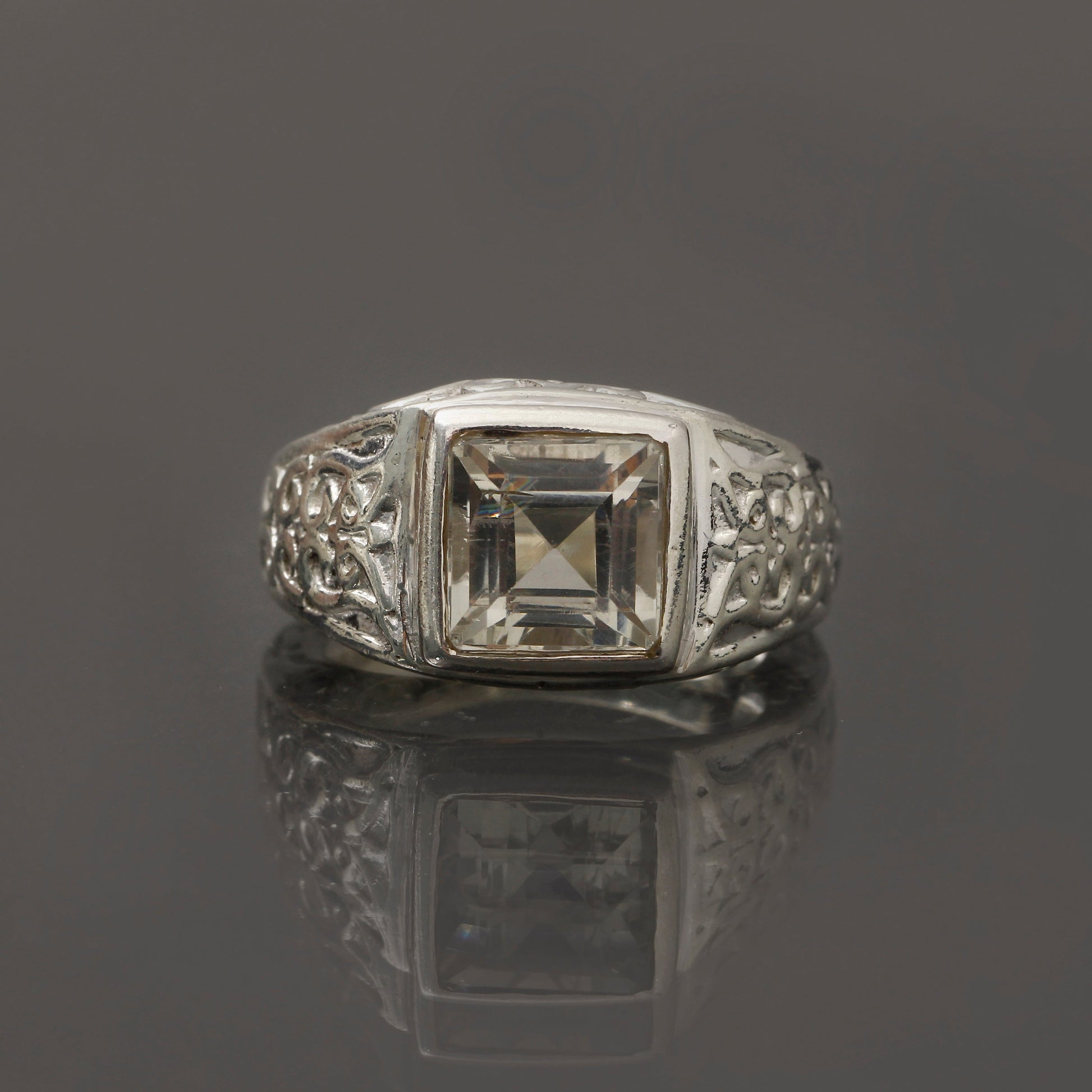 Golden Citrine Designer Ring , Statement Ring Square Cut Unisex Ring , Sterling Silver . GemsRush