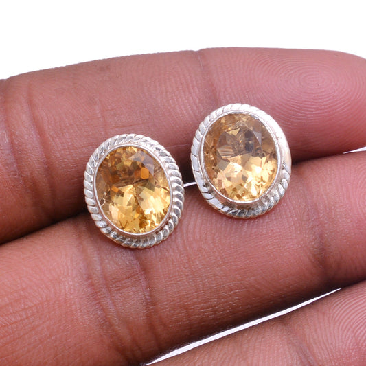 Golden Citrine Silver Stud Earring GemsRush