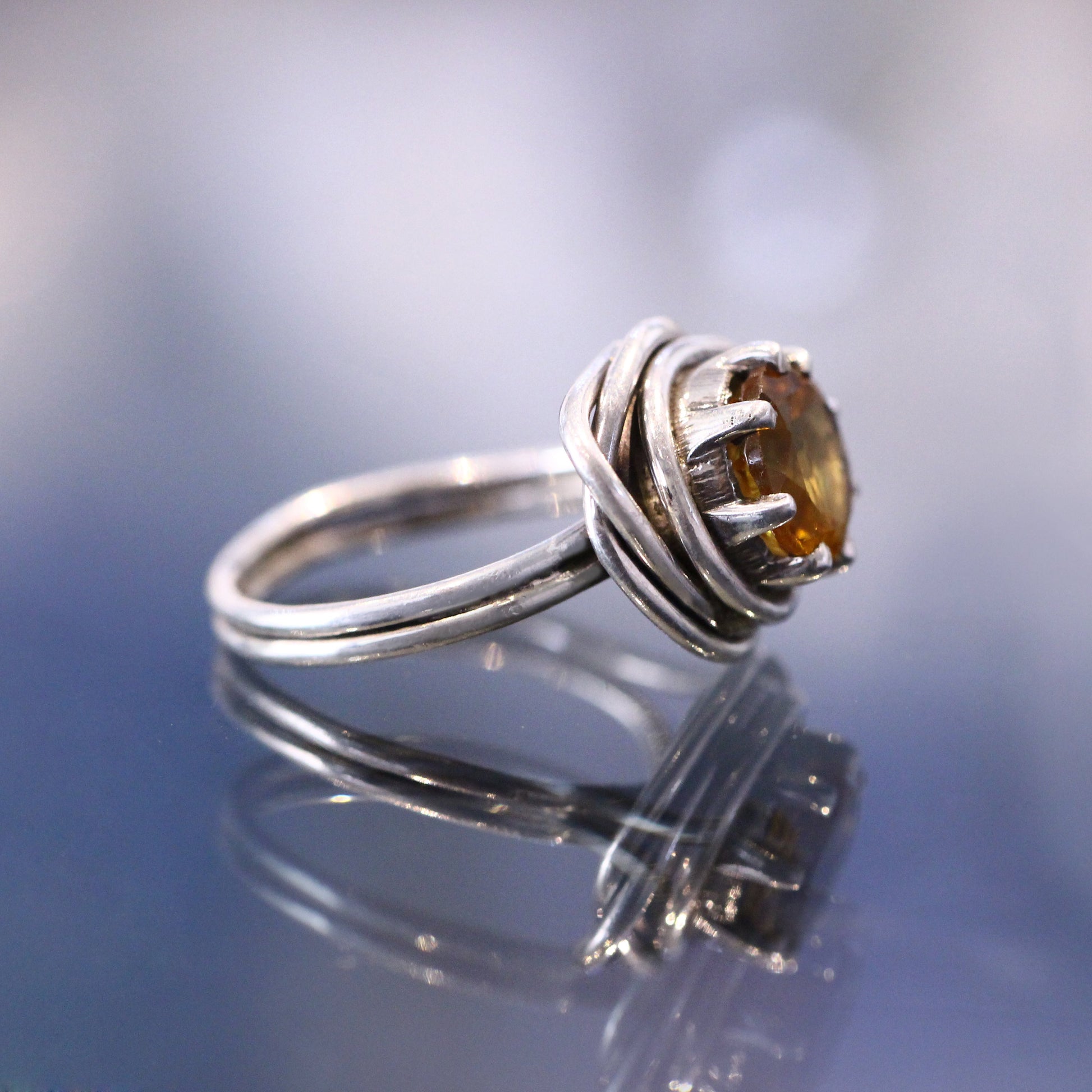 Golden Citrine Wire Wrapped Silver Ring ( 7 US Ring Size ) GemsRush