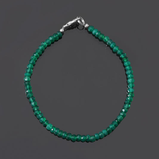 Green Onyx Beaded Natural silver Bracelet, Faceted Bracelet. GemsRush