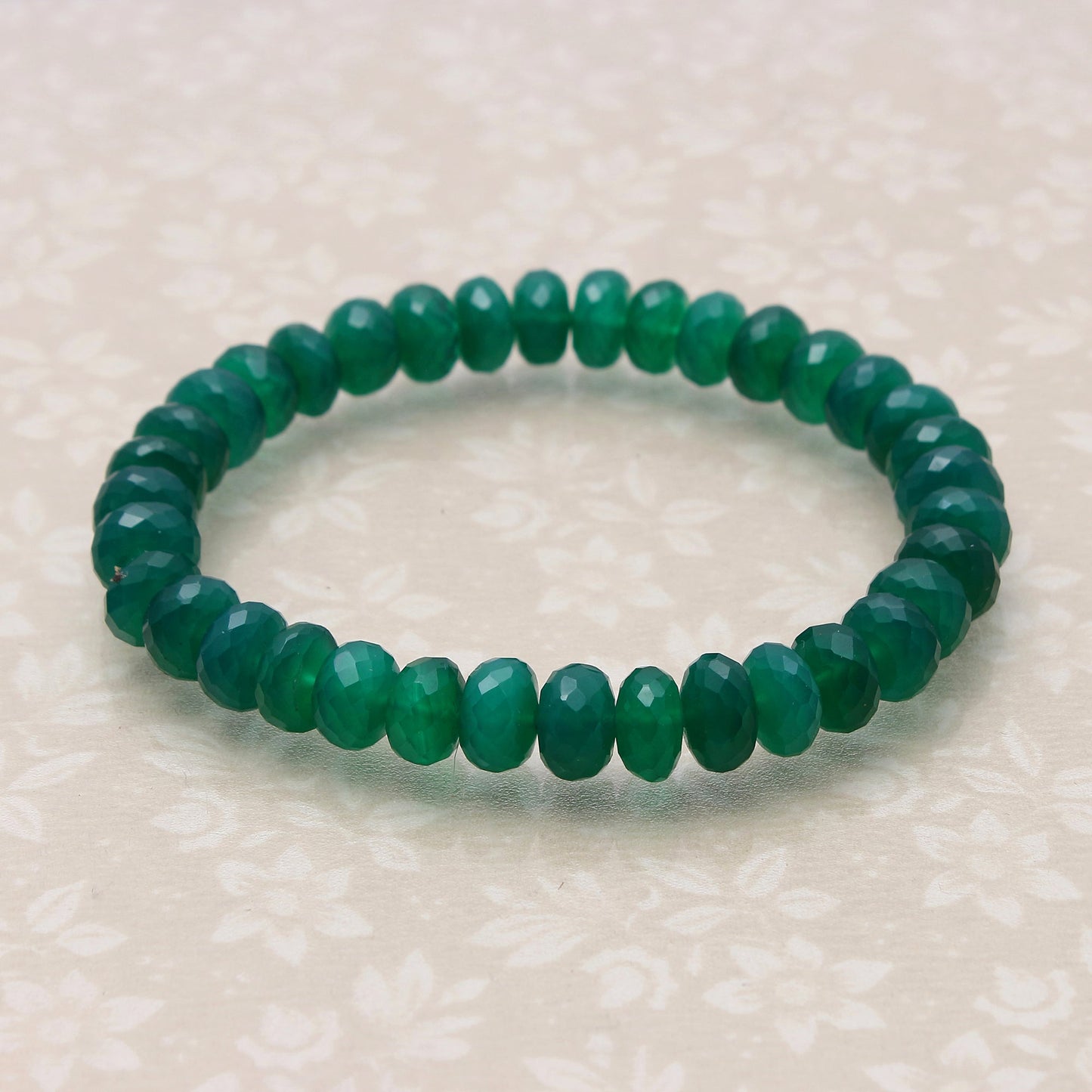 Green Onyx Beads Silver Stretch Bracelet GemsRush