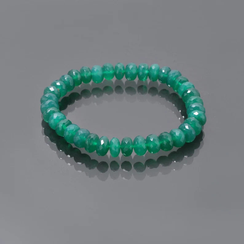 Green Onyx Beads Silver Stretch Bracelet GemsRush