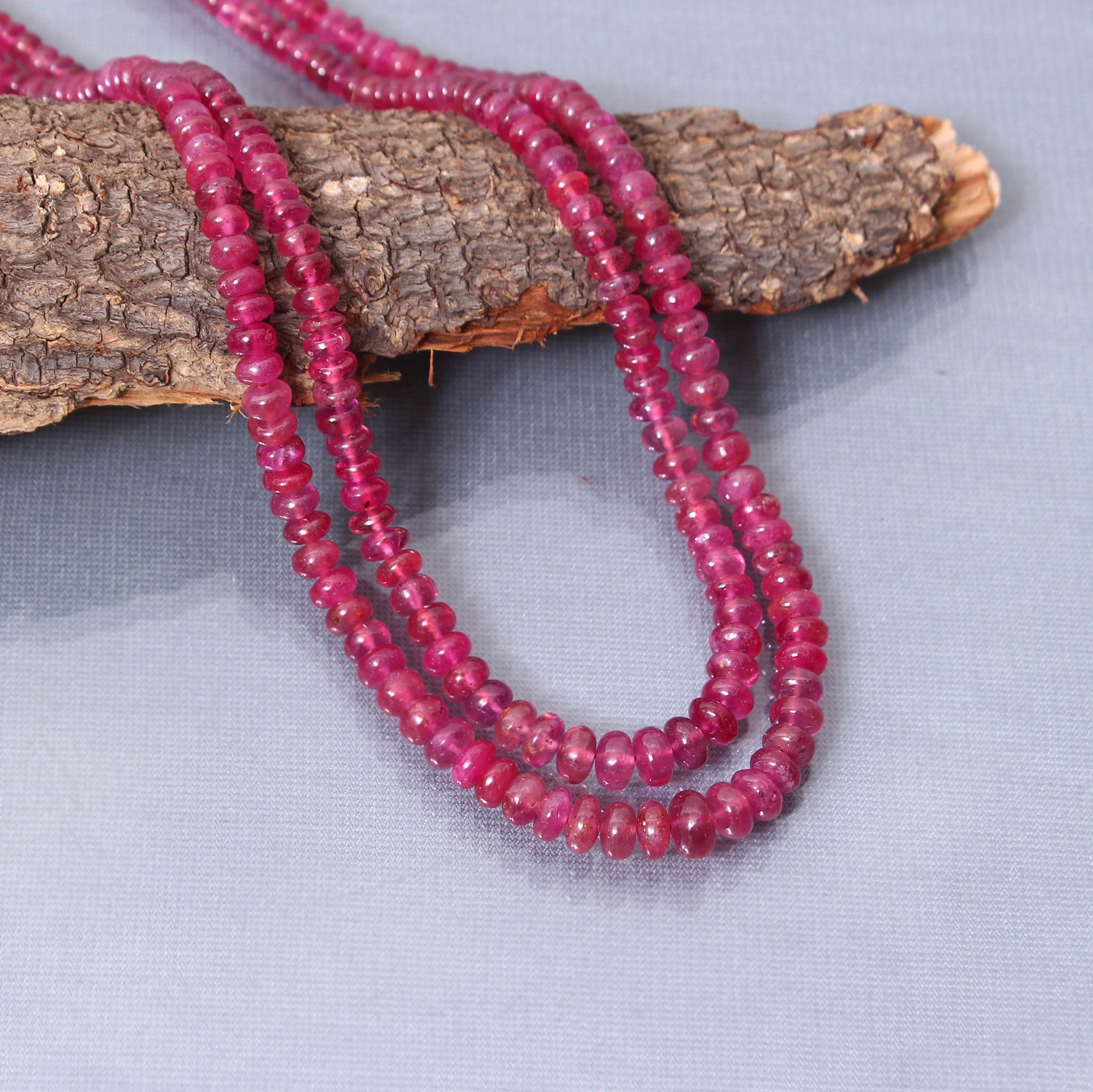 JaipurJewels 20” Natural Ruby Beaded Necklace – Pear Cut, Red, Color Enhanced – 10+ Carats