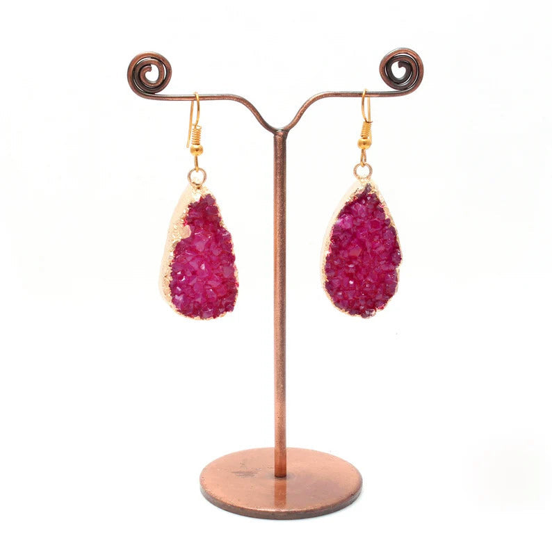 Hot Pink Druzy Brass Earrings GemsRush