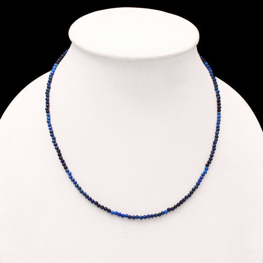 Lapis Lazuli Beaded Necklace,Blue Lapis Lazuli Micro Faceted Round Bead Necklace, Semi Precious Shaded Blue Lapis Tiny Beads Necklace GemsRush
