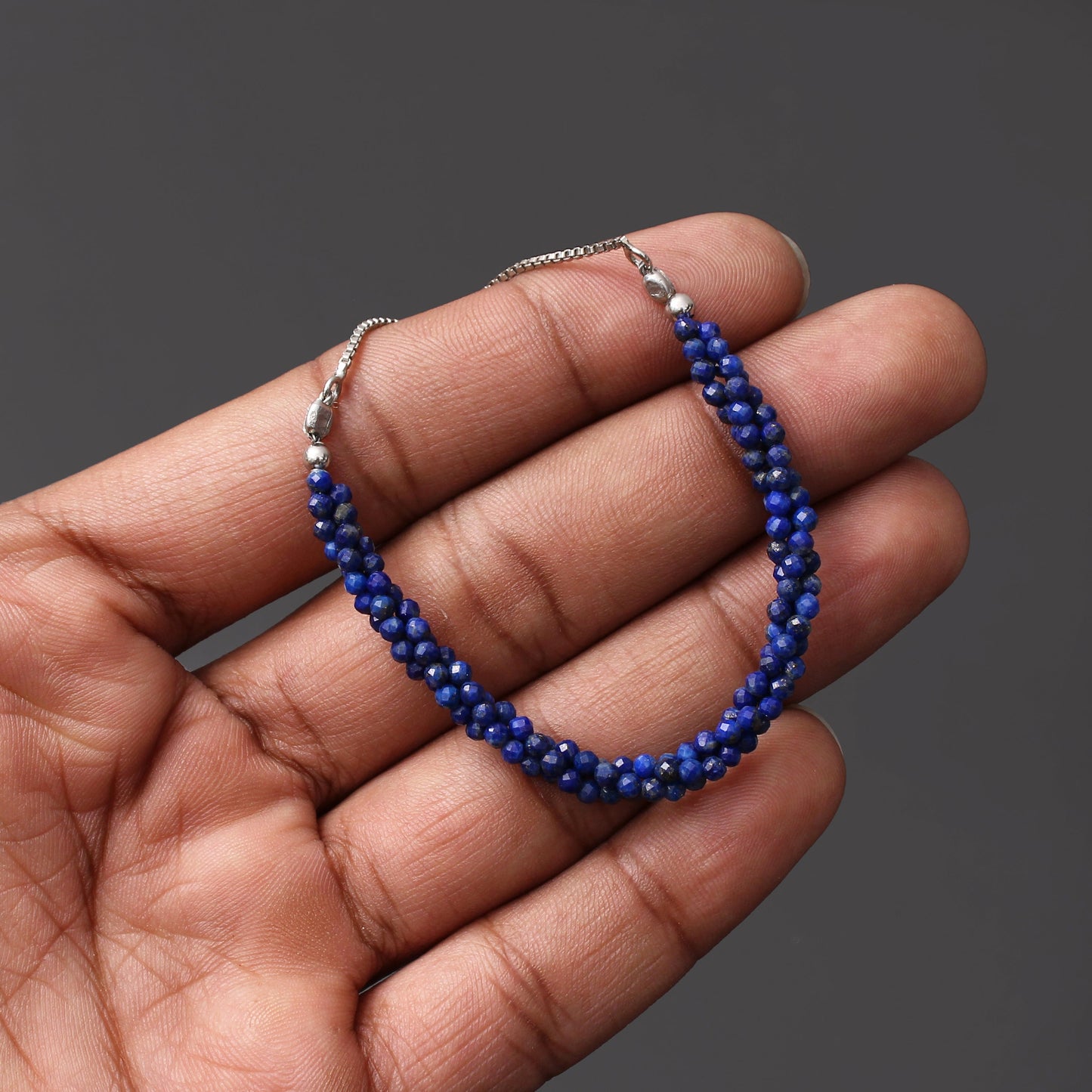 Lapis Lazuli Twist Layer Silver Bracelet ( Bolo Chain ) GemsRush