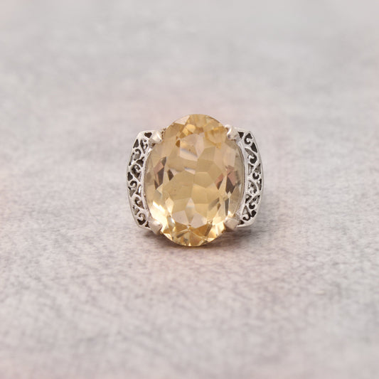 Large Golden Citrine Ring-Large Oval Ring ( 6 1/2 US Ring Size ) GemsRush