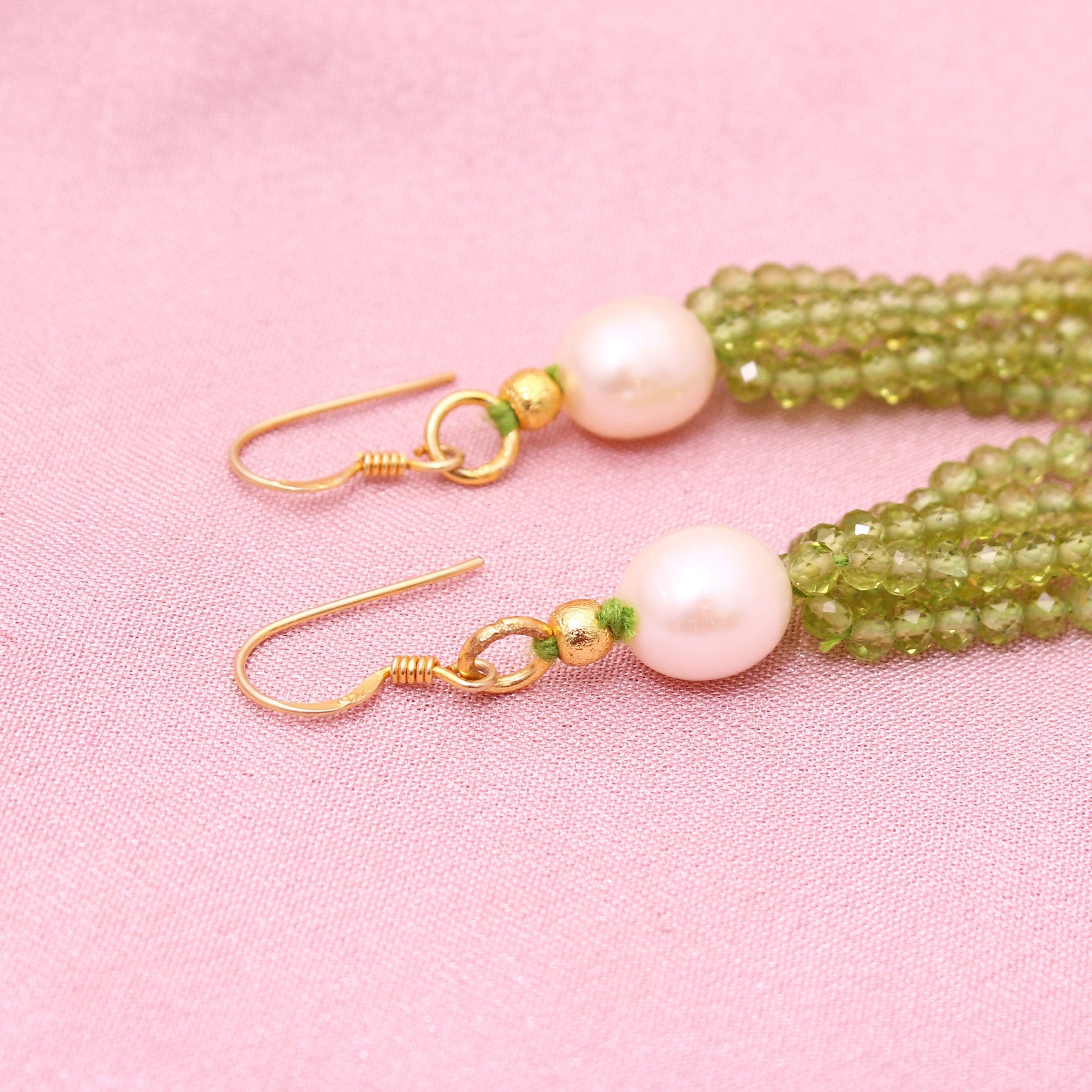 Luxurious Peridot and Pearl Dangle Earrings with Gold Finish GemsRush