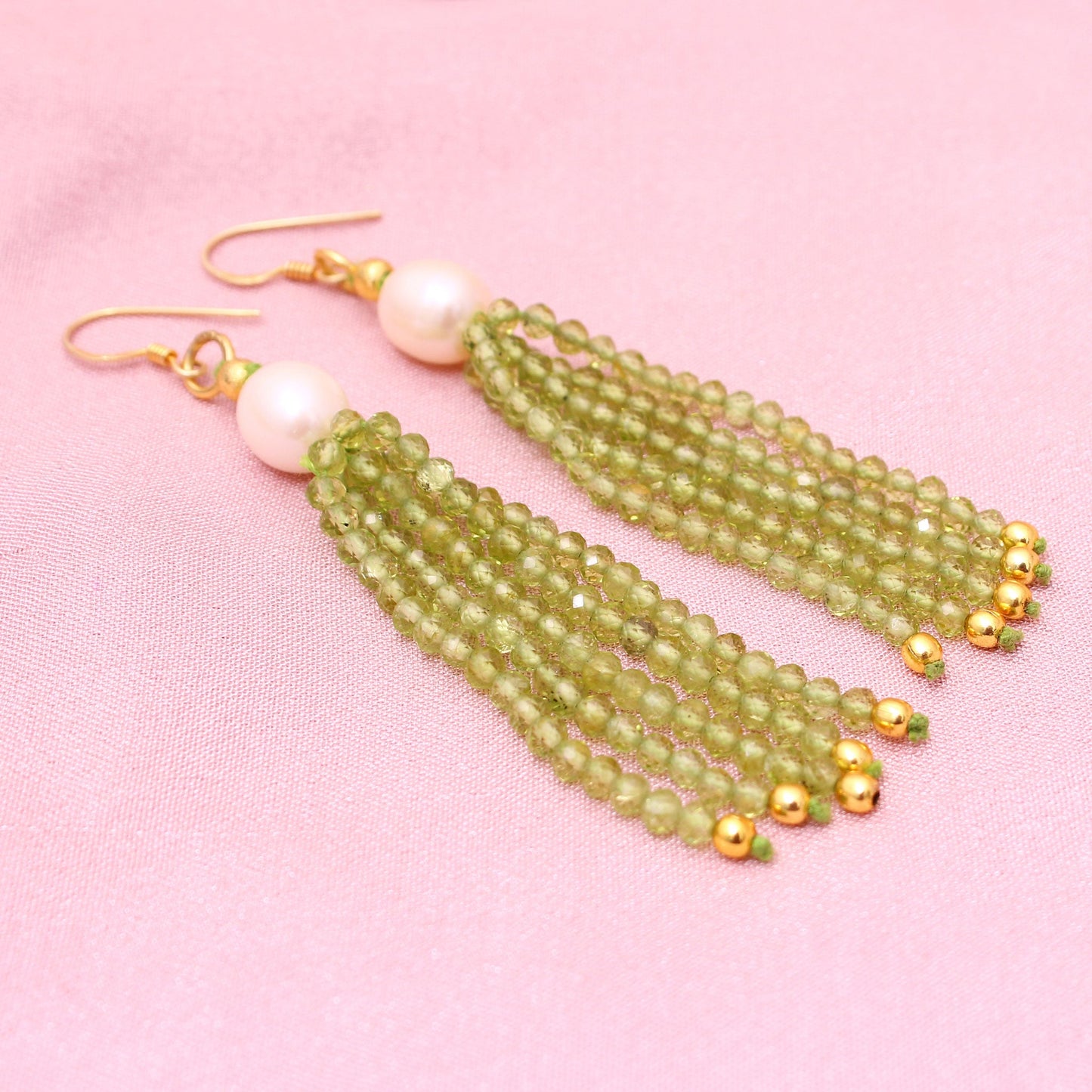 Luxurious Peridot and Pearl Dangle Earrings with Gold Finish GemsRush