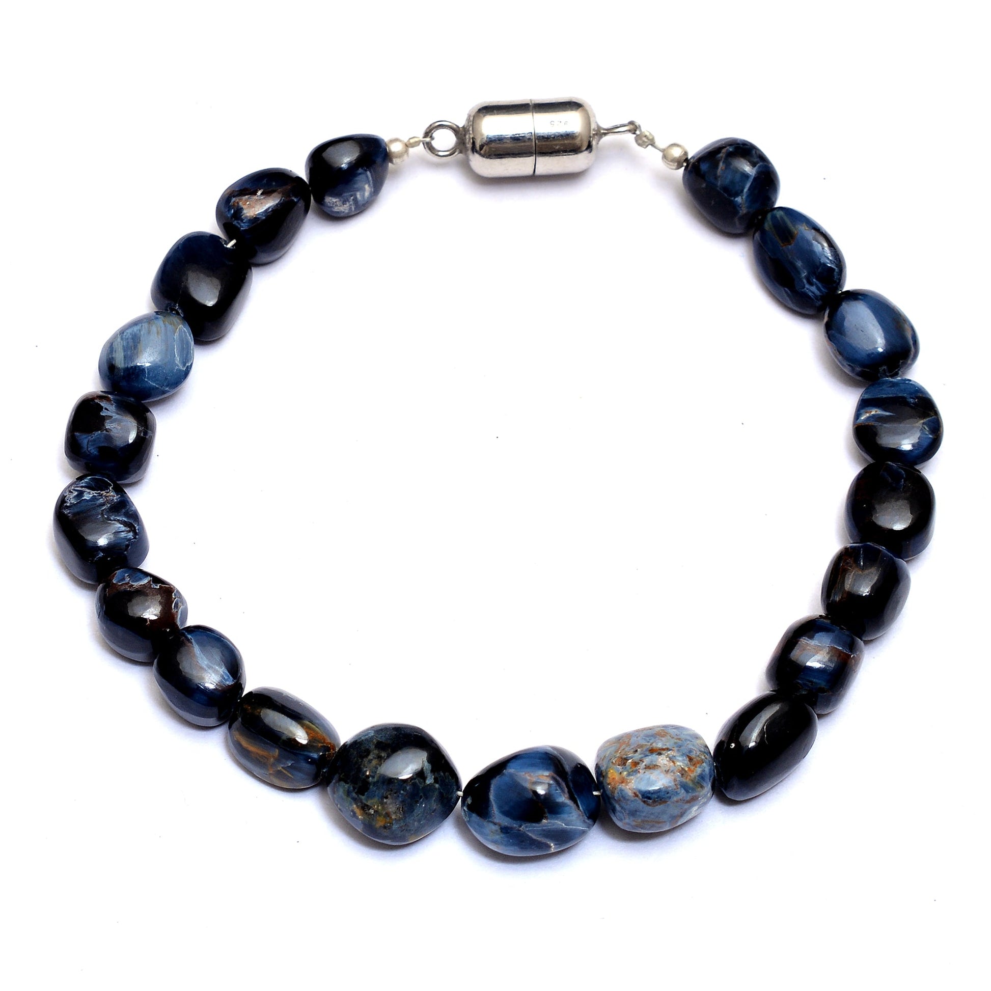 Mesmerizing Blue Pietersite Gemstone Beaded Bracelet with 925 Silver Lock - The Perfect Gift for Her GemsRush