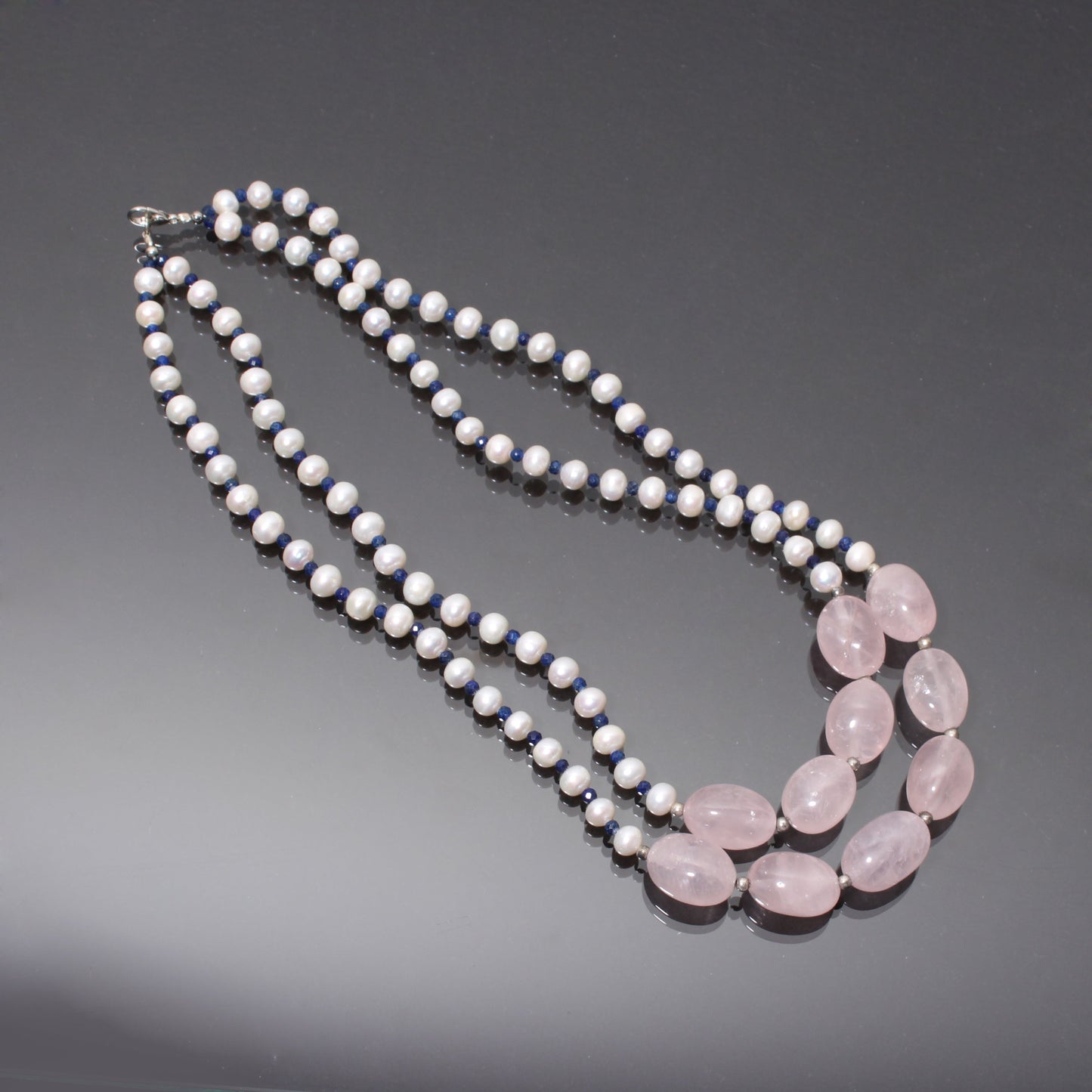 Multi Beaded 2 Layer Silver Necklace GemsRush