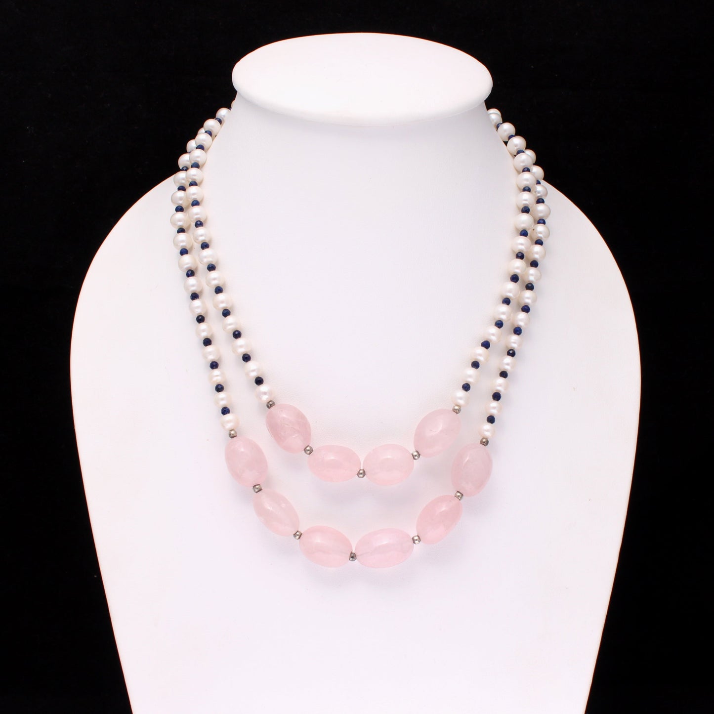 Multi Beaded 2 Layer Silver Necklace GemsRush
