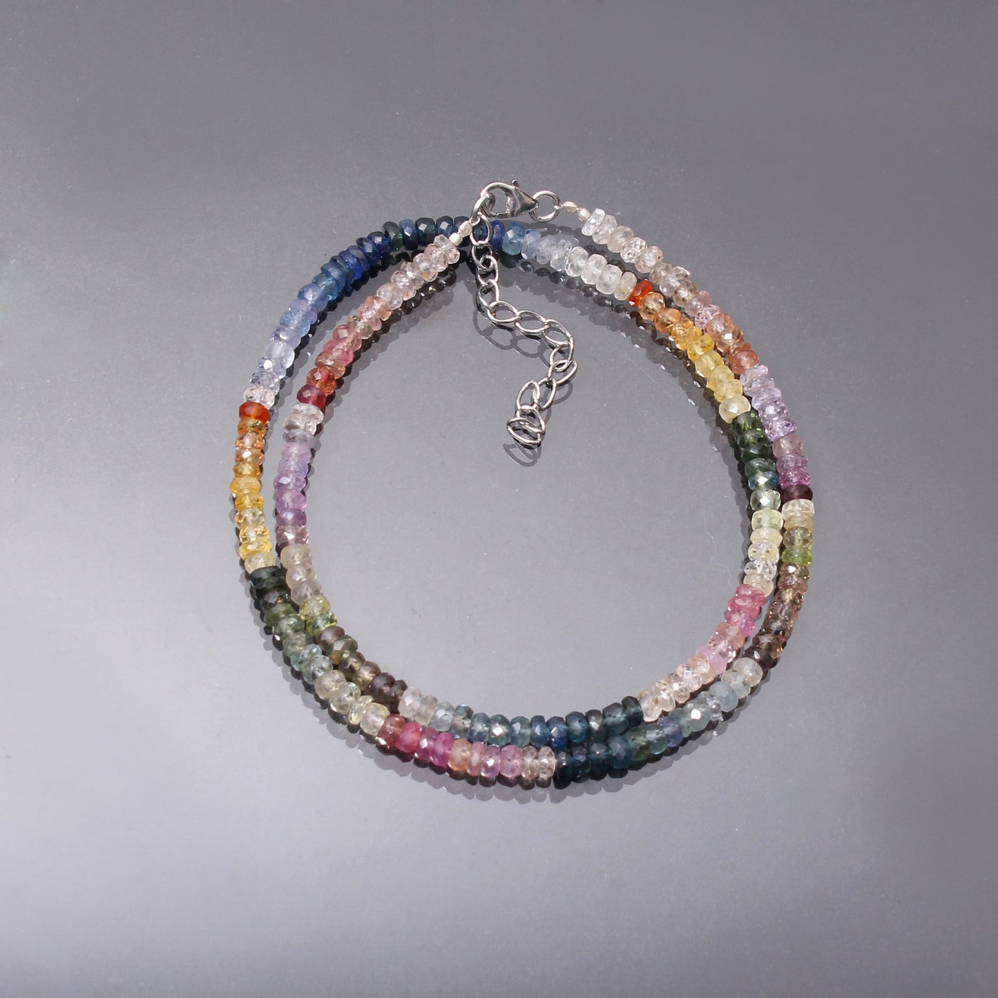 Multi Sapphire Beaded Necklace-Faceted Rondell Precious Gemstone  Jewelry-Handmade Jewelry. GemsRush