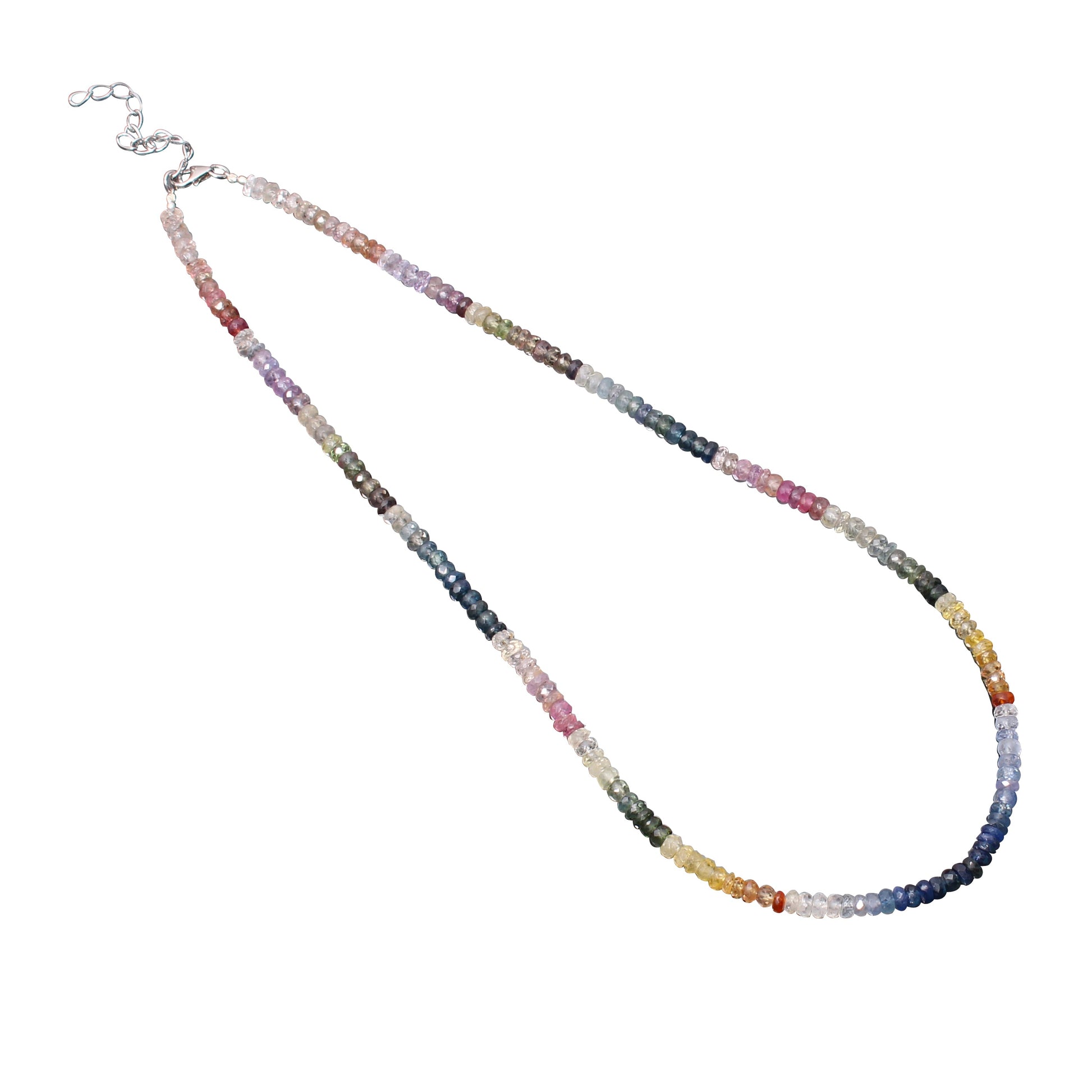 Multi Sapphire Beaded Necklace-Faceted Rondell Precious Gemstone  Jewelry-Handmade Jewelry. GemsRush