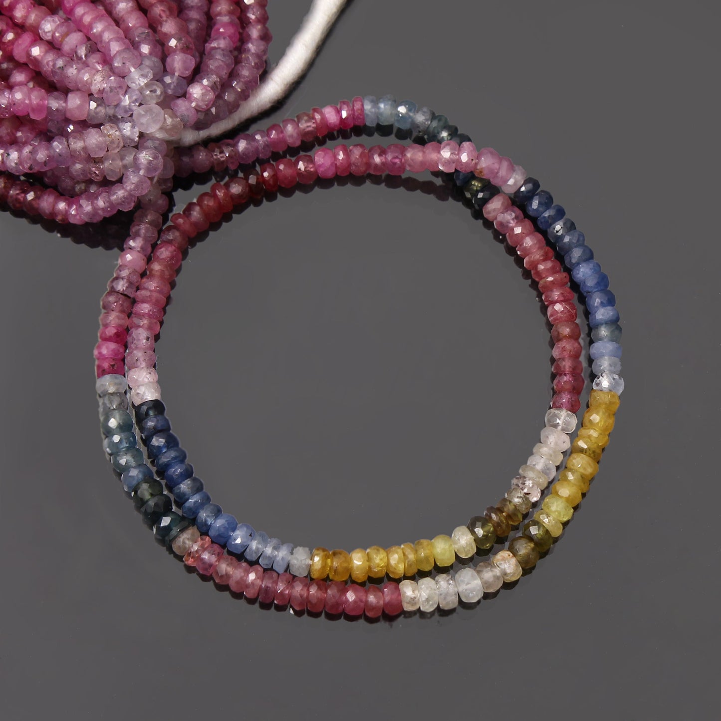Multi Sapphire Faceted Rondelle Beads 3.5-4 mm, Precious Beads For Necklace, 8 Inches GemsRush