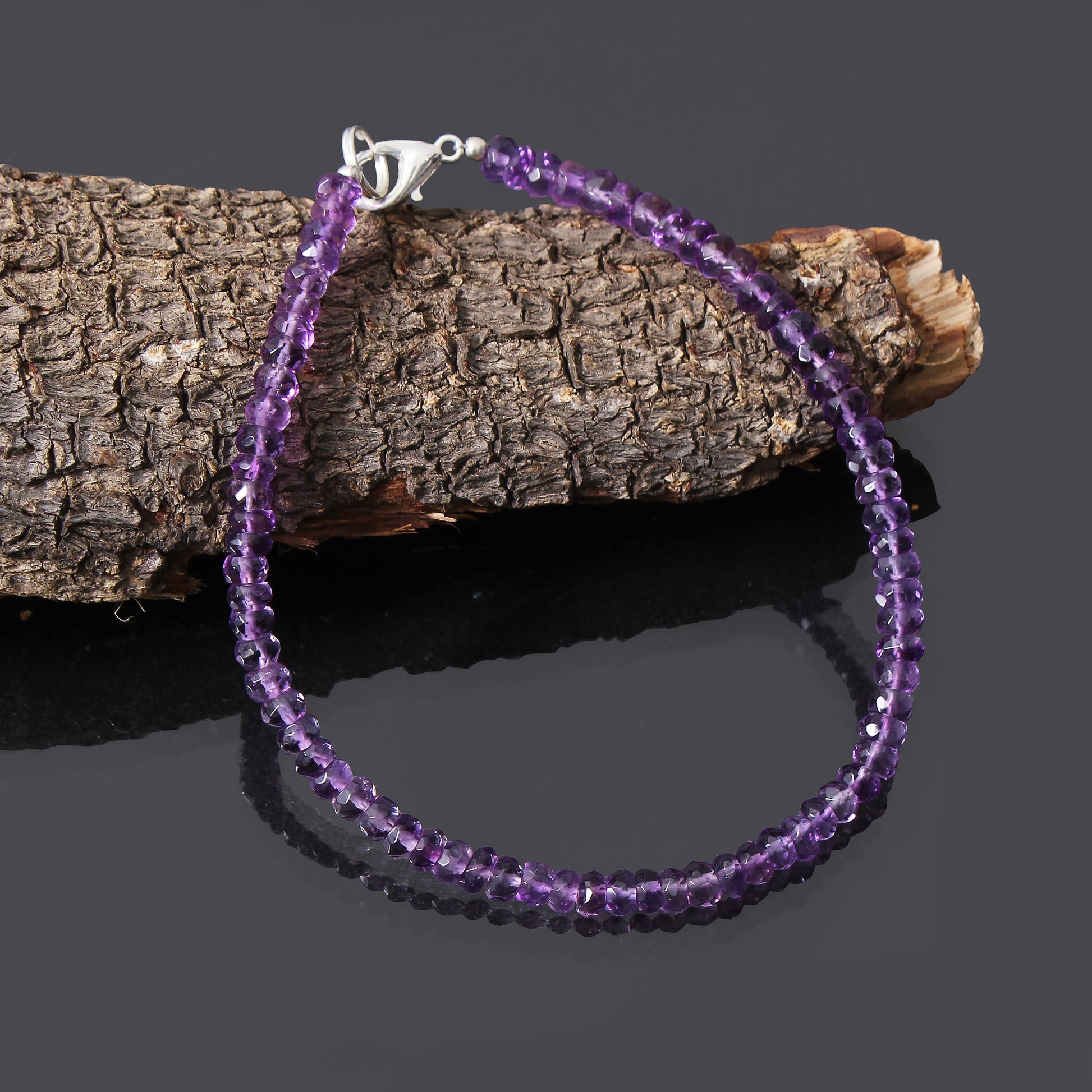 Natural Amethyst Beaded Bracelet/ February Birthstone Faceted Rondelle Beautiful Bracelet . GemsRush