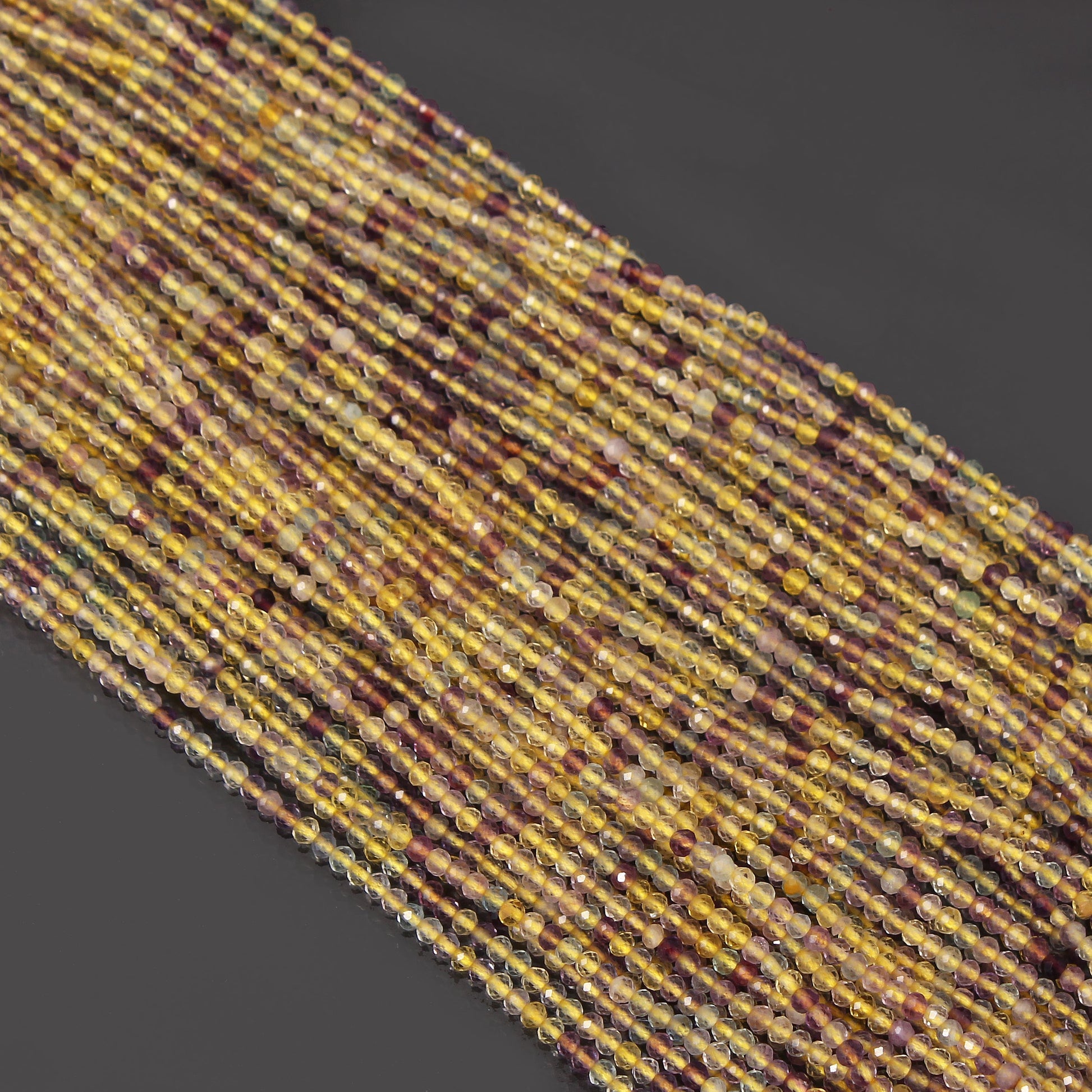 Natural Ametrine Round Beads - 2.5mm-3mm Size, Faceted Cut, 12.5 Inch Gemstone Strand GemsRush