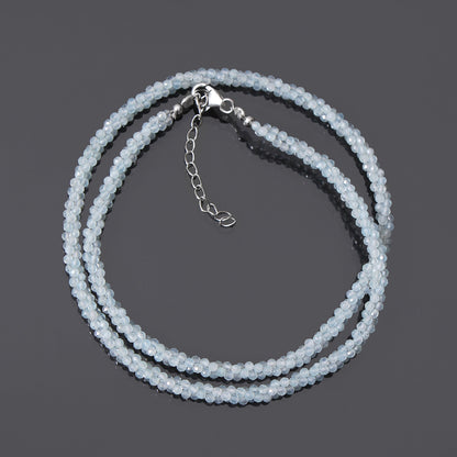 Natural Aquamarine Beaded Gemstone Necklace , Faceted Round Twisted Necklace , Gift For Women. GemsRush