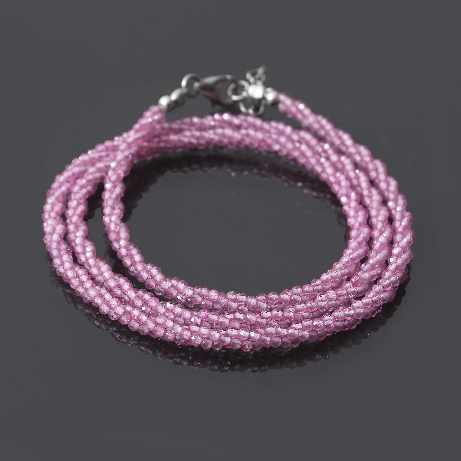 Natural Beautiful Pink Topaz Beaded Necklace , Faceted Twisted Round Beaded Necklace For Women . GemsRush