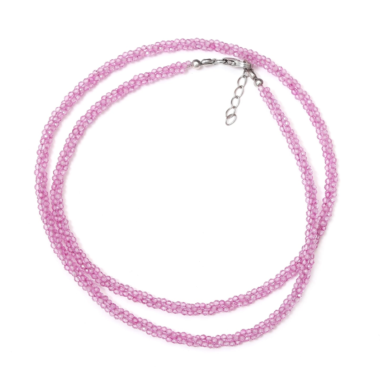 Natural Beautiful Pink Topaz Beaded Necklace , Faceted Twisted Round Beaded Necklace For Women . GemsRush