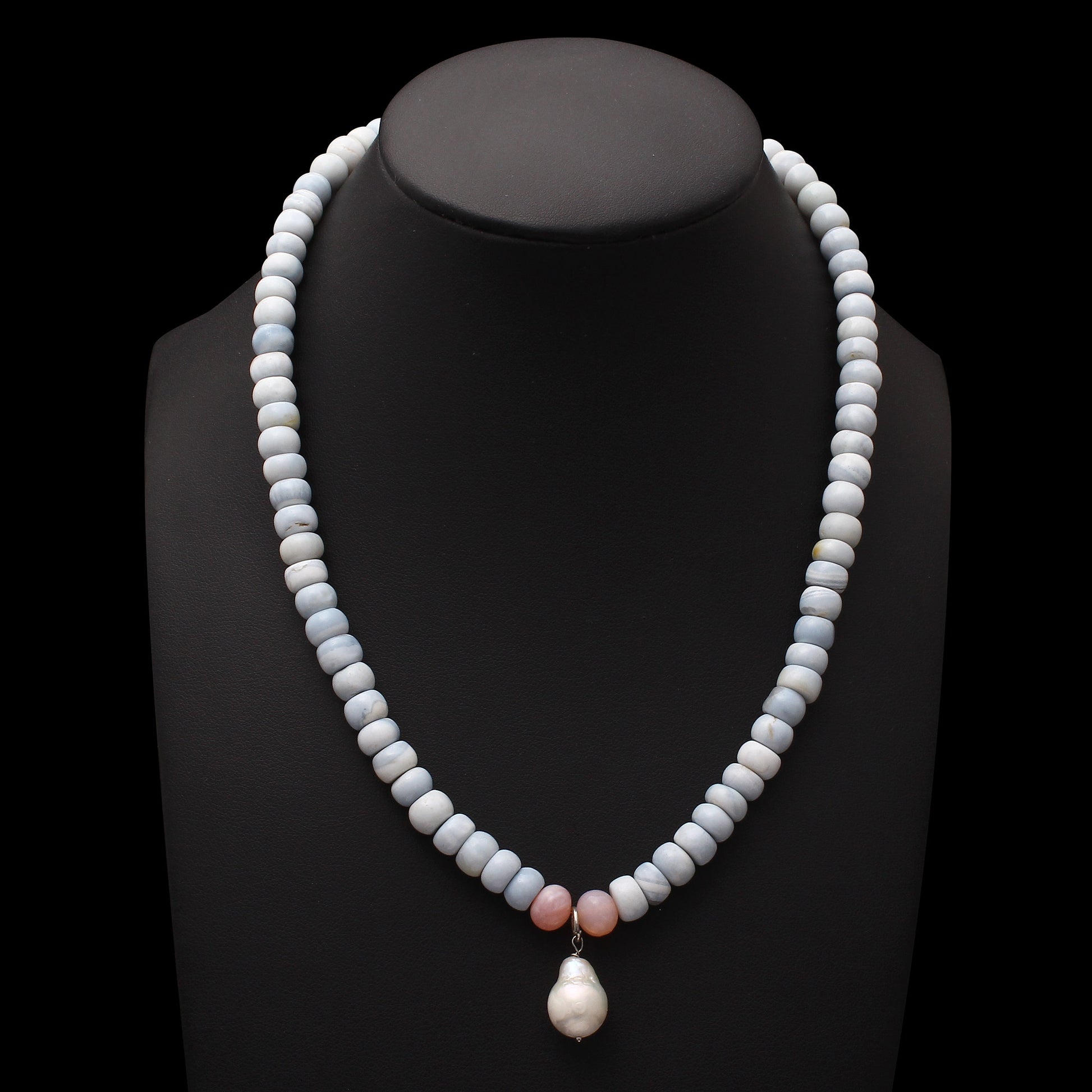 Natural Blue Opal / Pearl Beaded Necklace , Smooth Rondelle Beaded Necklace, Gift For Women. GemsRush