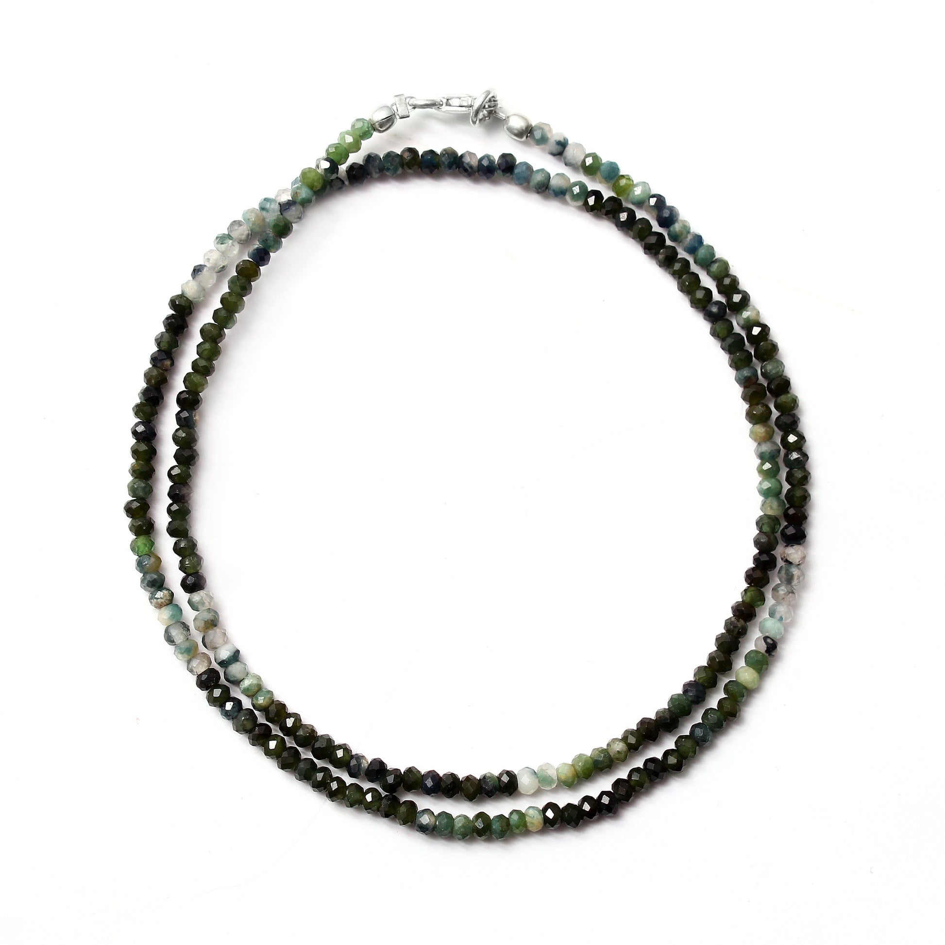 Natural Cat's Eye Beautiful Beaded Necklace, Micro Faceted Round Silver Lock Beaded Necklace. GemsRush