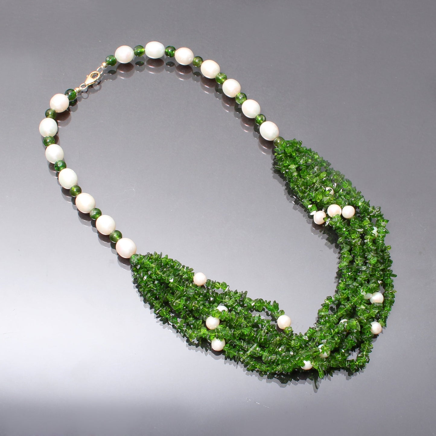 Natural Chrome Diopside With Freshwater pearl beaded necklace GemsRush