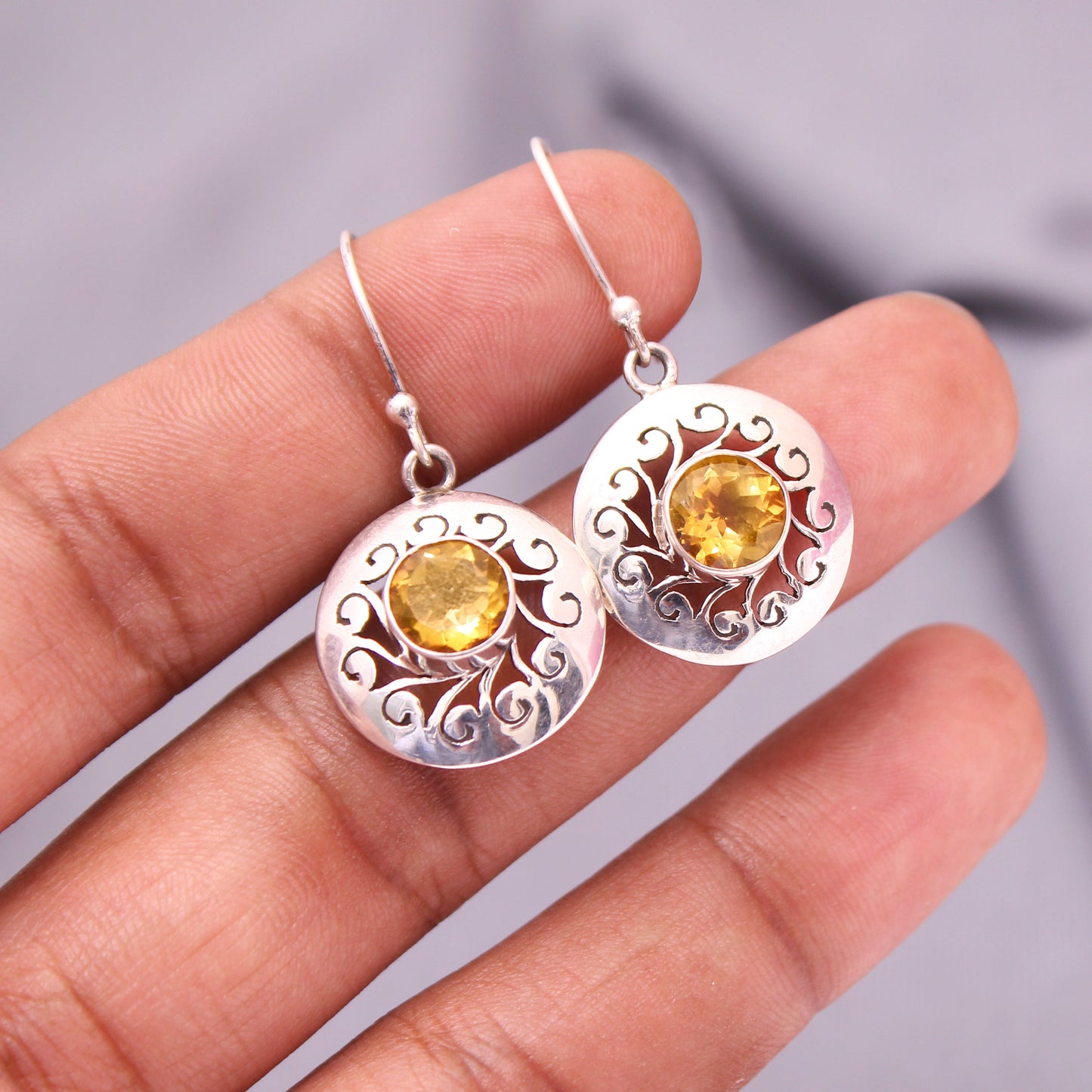 Natural Citrine Gemstone Sterling Silver Dangle Earring GemsRush